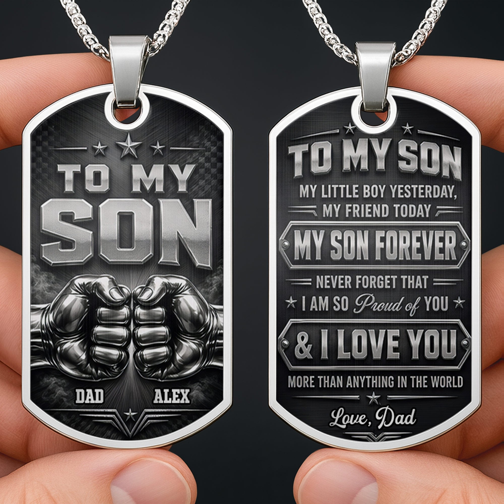 Personalized Dog Tag Necklace Custom Keepsake for Son