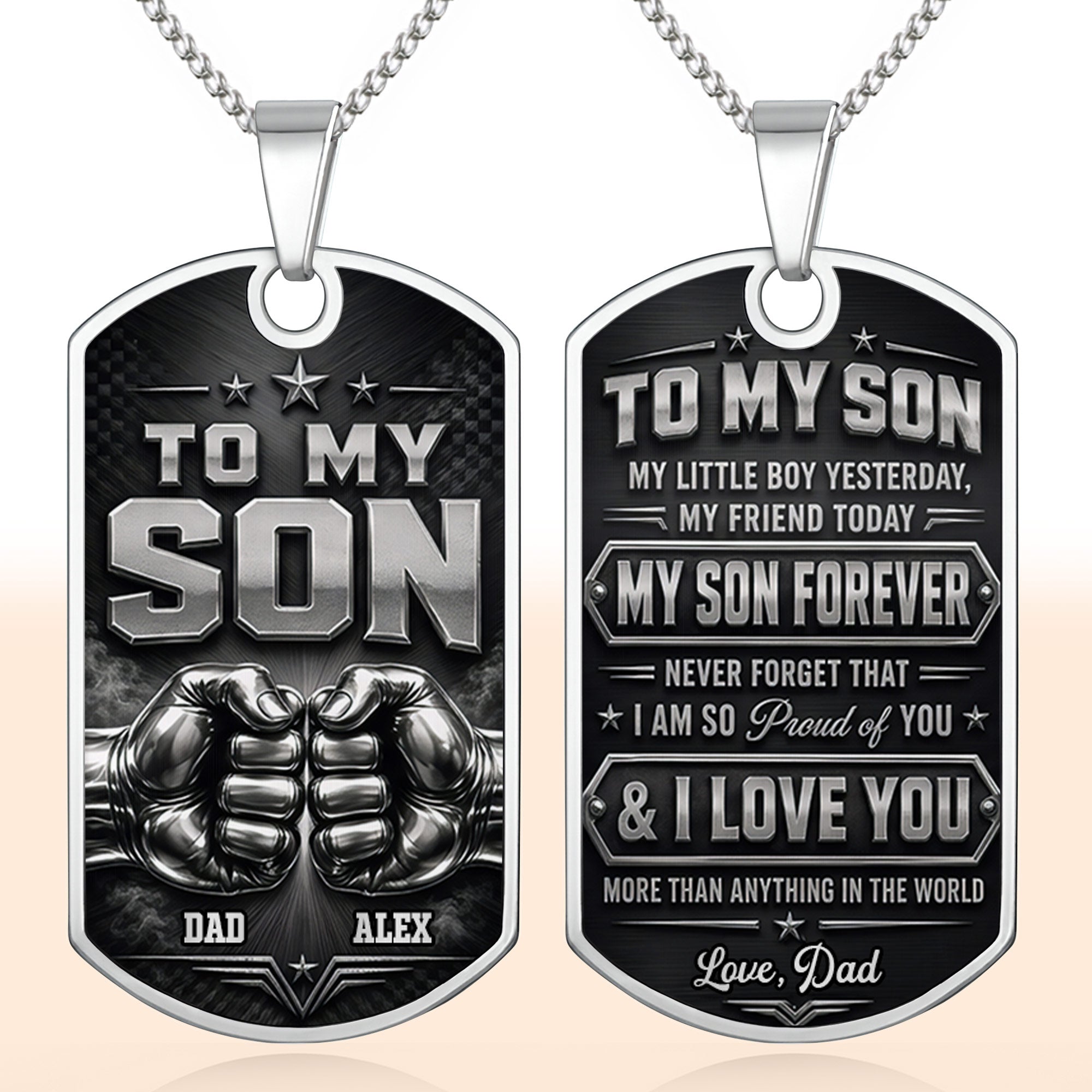 Personalized Dog Tag Necklace Custom Keepsake for Son