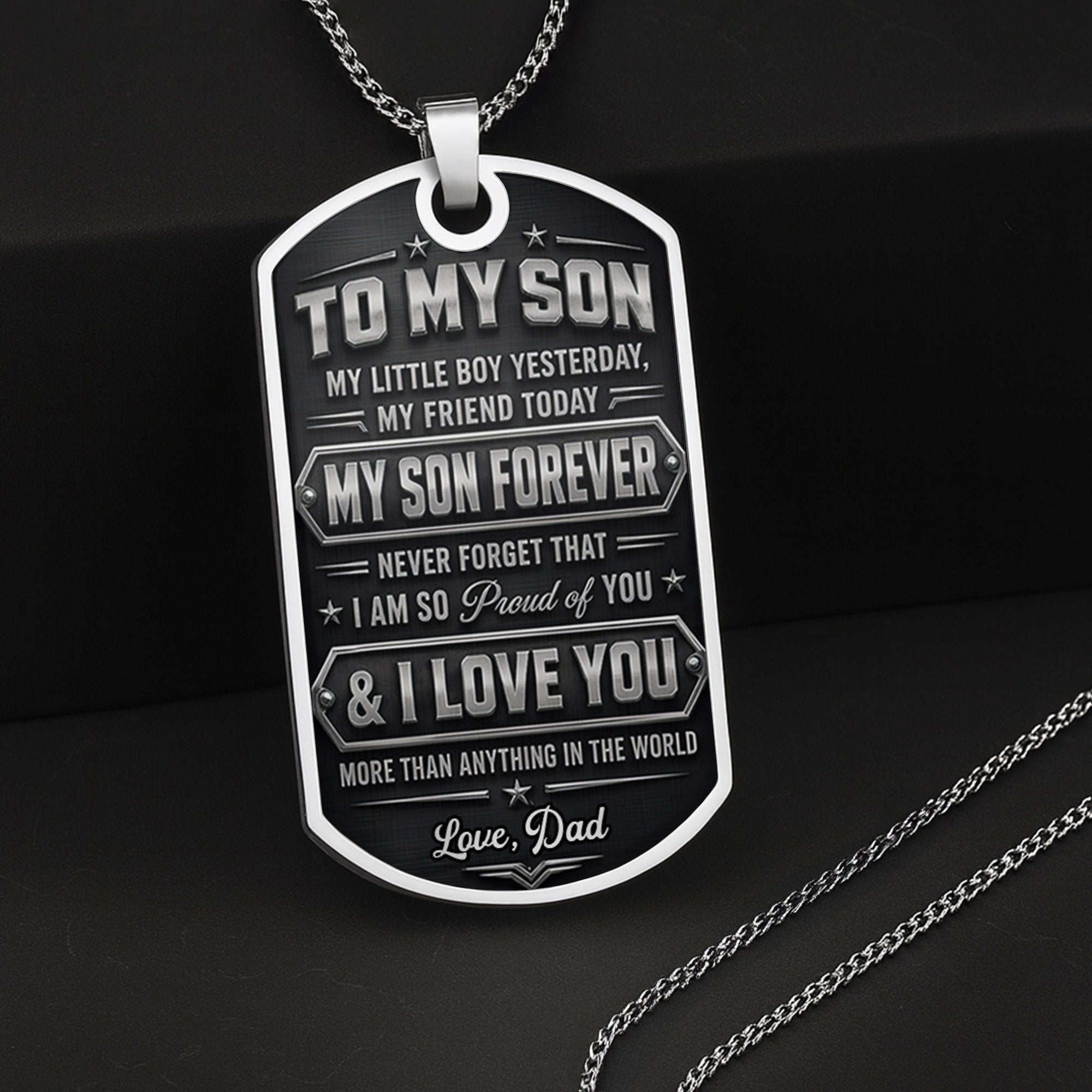 Personalized Dog Tag Necklace Custom Keepsake for Son