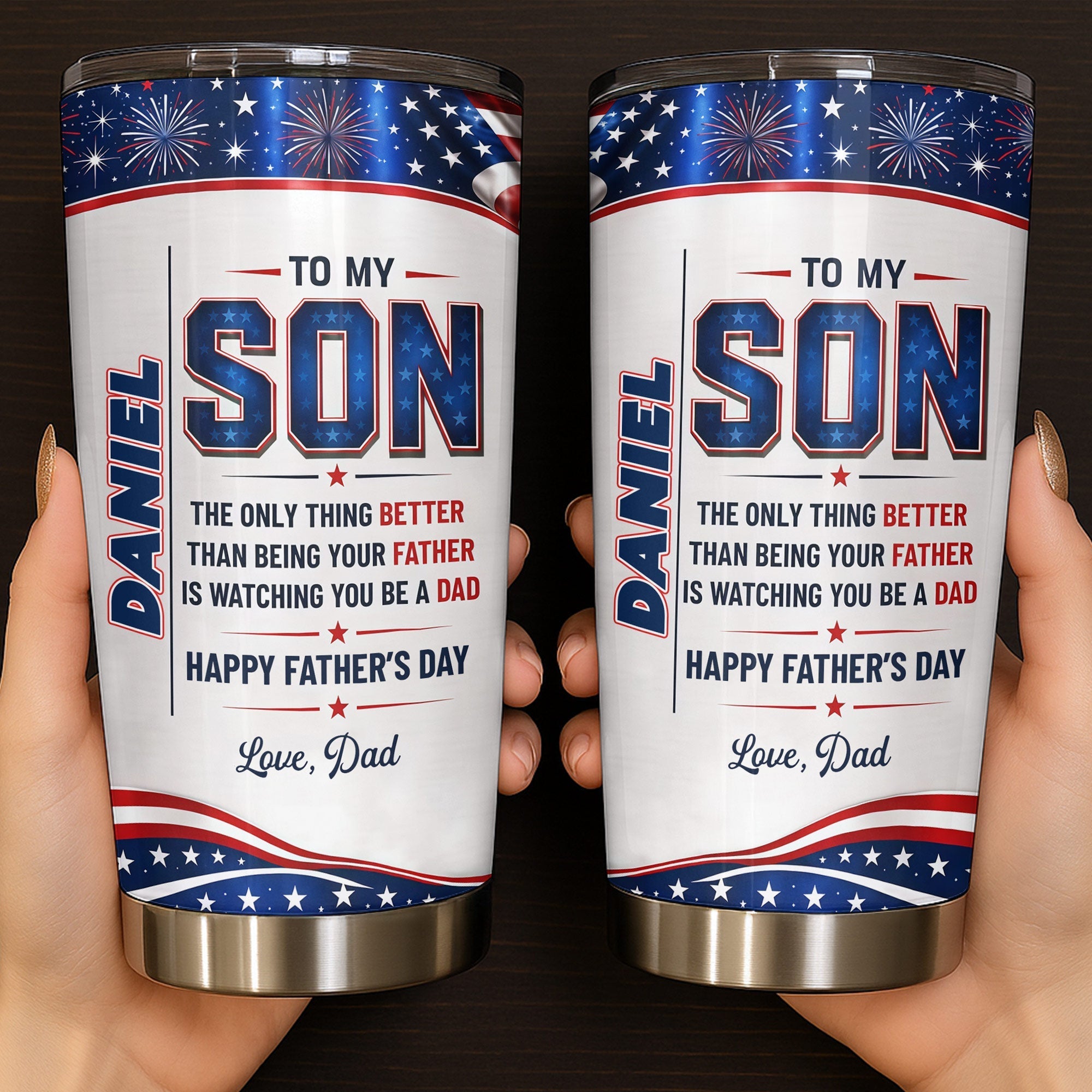 Personalized Patriotic Stars Tumbler Custom Gift for Son