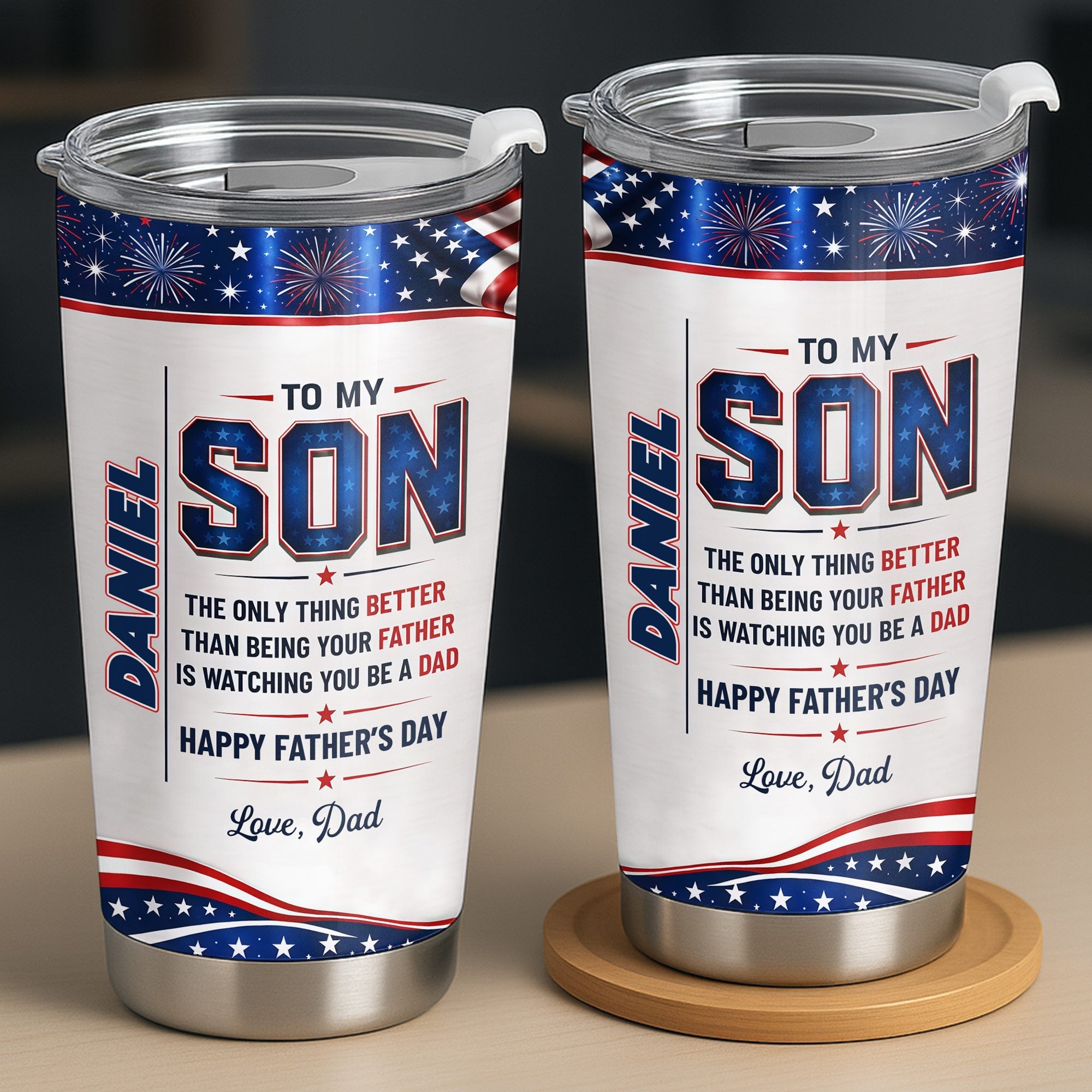 Personalized Patriotic Stars Tumbler Custom Gift for Son