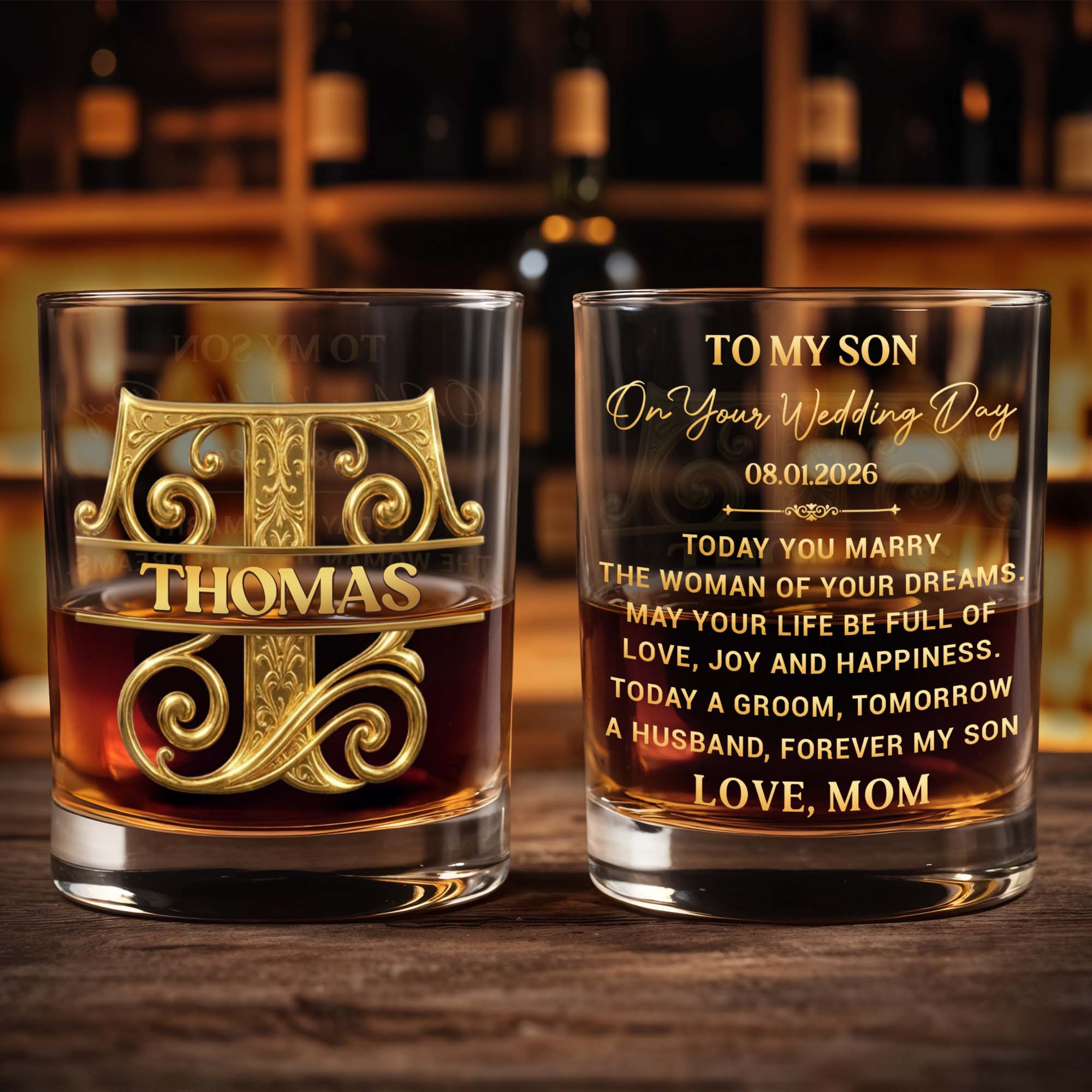 Personalized Custom Whiskey Glass Monogram Gift for Son