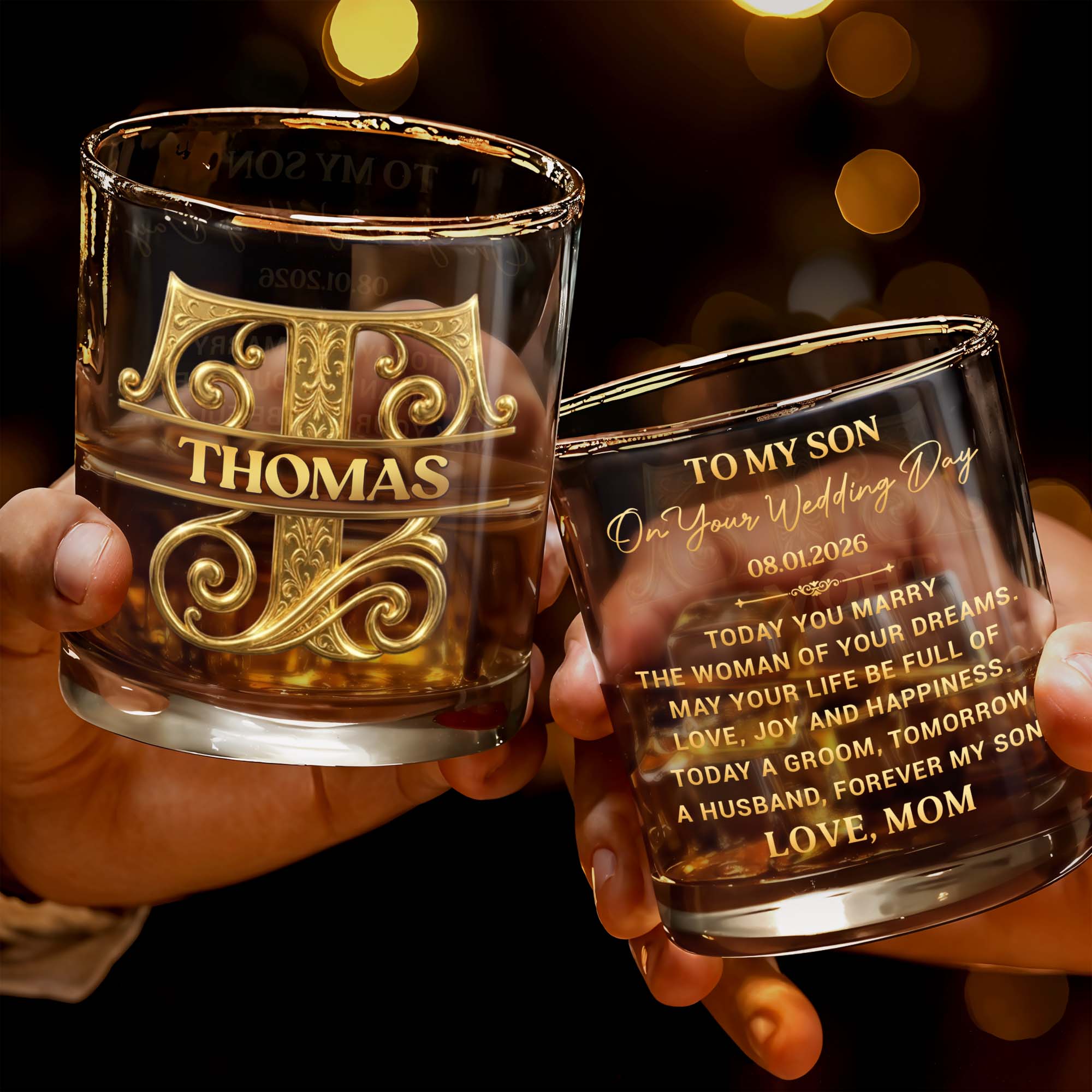 Personalized Custom Whiskey Glass Monogram Gift for Son