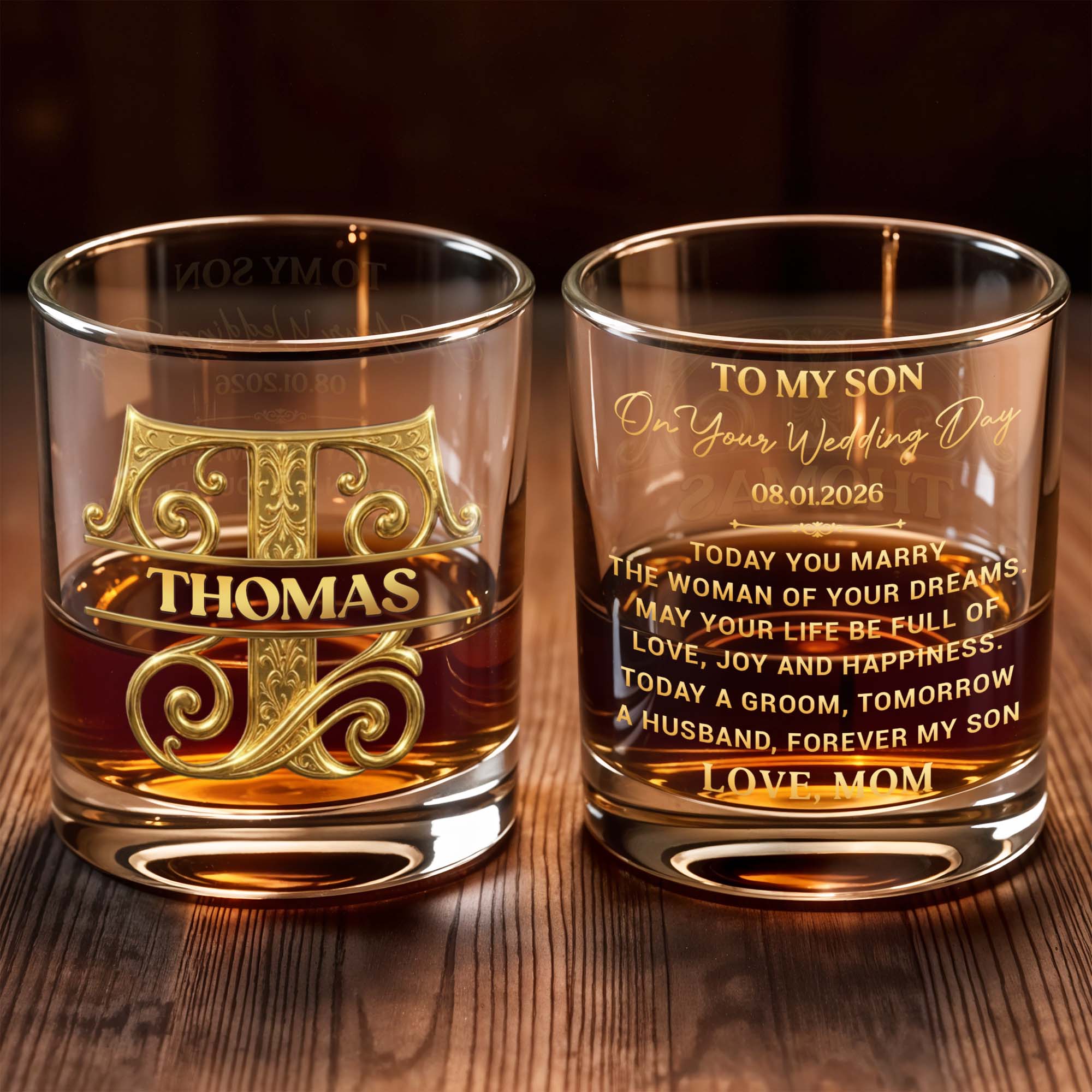 Personalized Custom Whiskey Glass Monogram Gift for Son