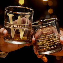 Load image into Gallery viewer, Personalized 3D Golden Monogram Whiskey Glass Custom Gift for Son
