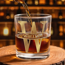 Load image into Gallery viewer, Personalized 3D Golden Monogram Whiskey Glass Custom Gift for Son
