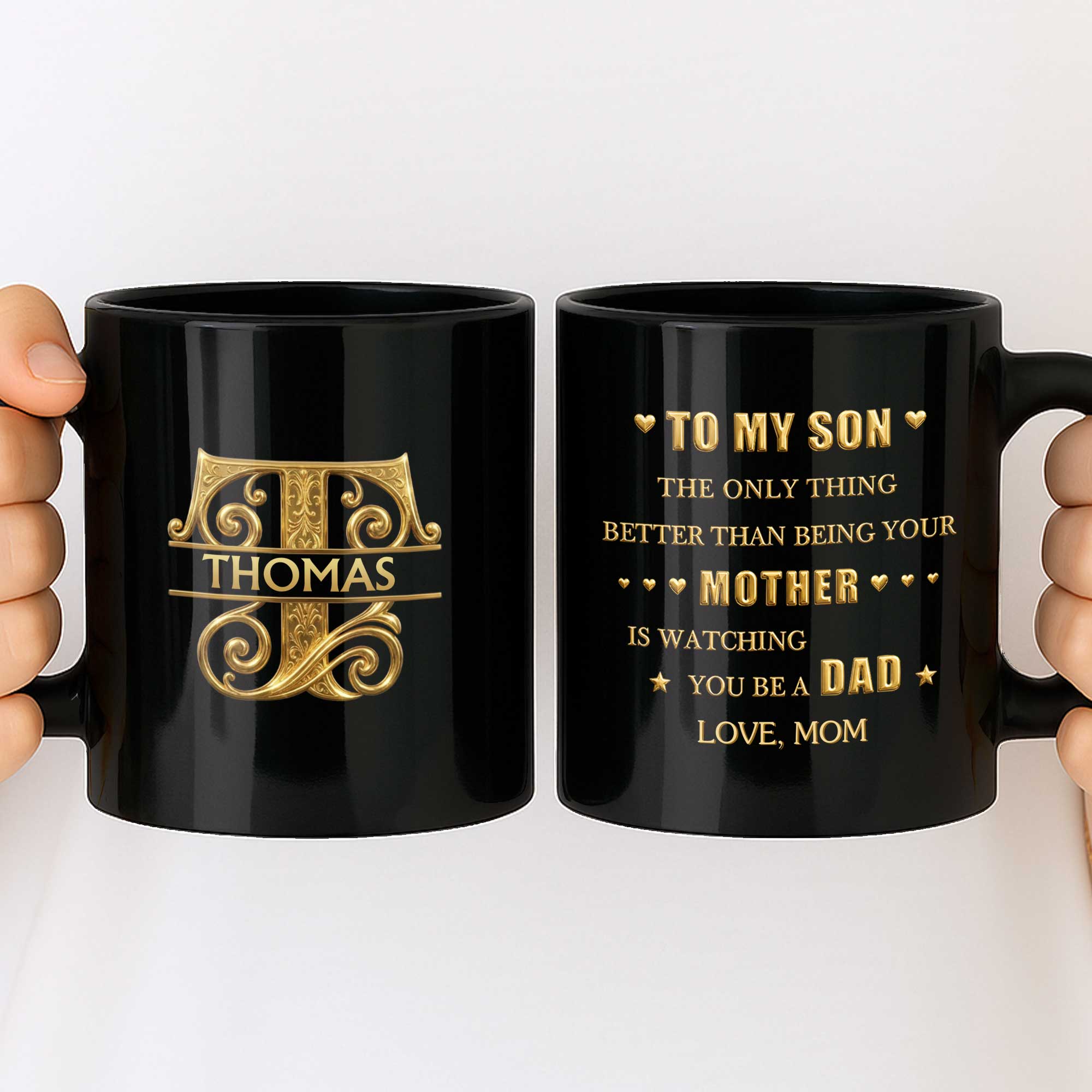 Personalized Black Mug Custom Initials Gift for Son