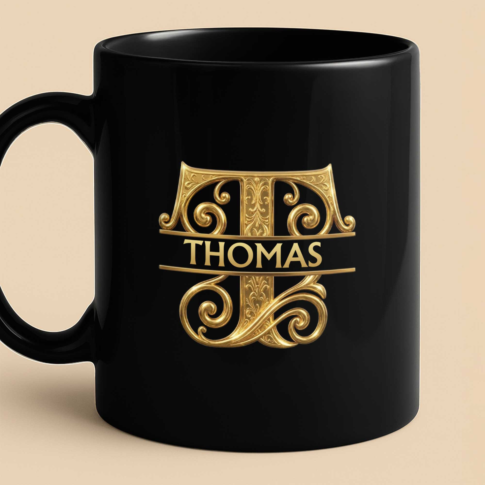 Personalized Black Mug Custom Initials Gift for Son