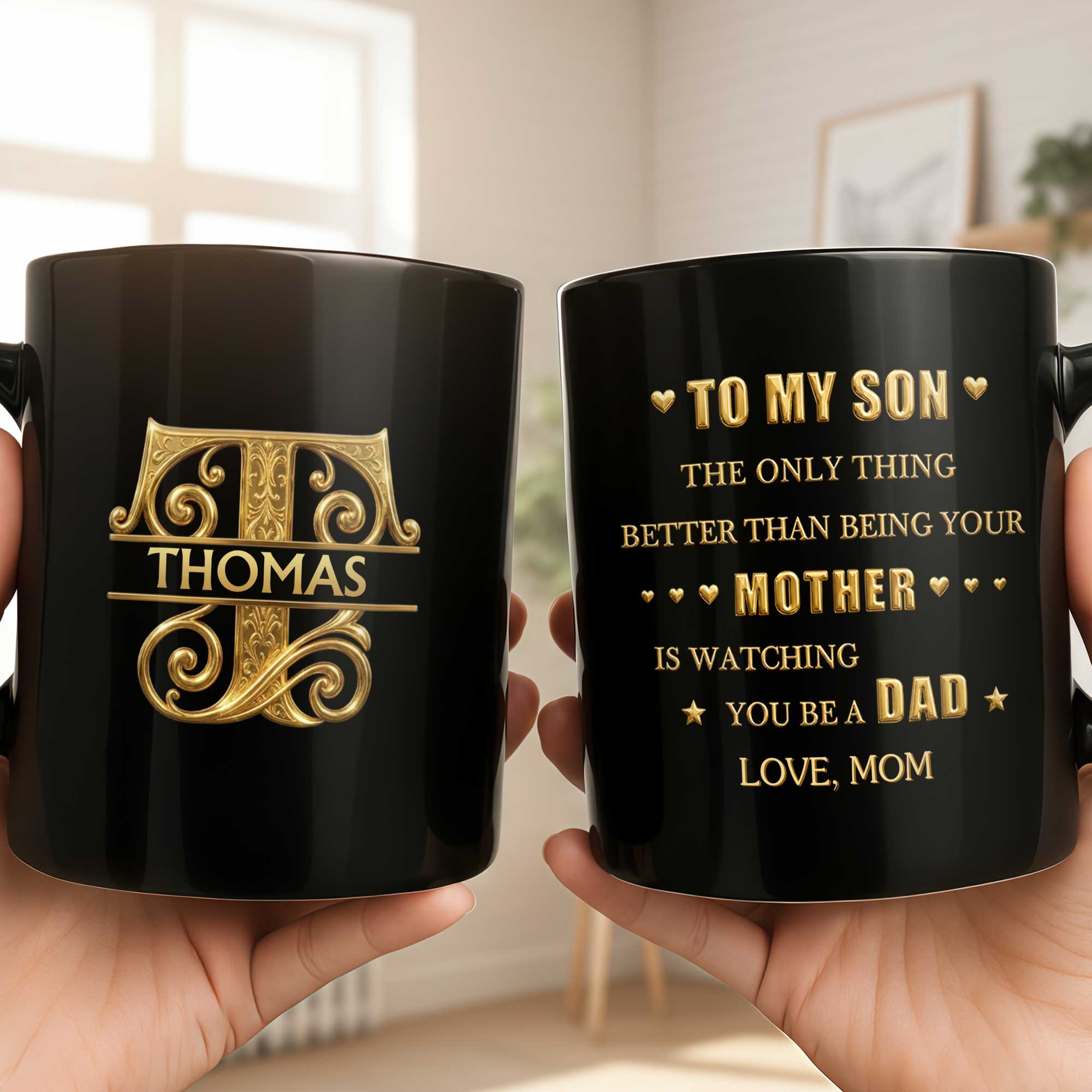 Personalized Black Mug Custom Initials Gift for Son