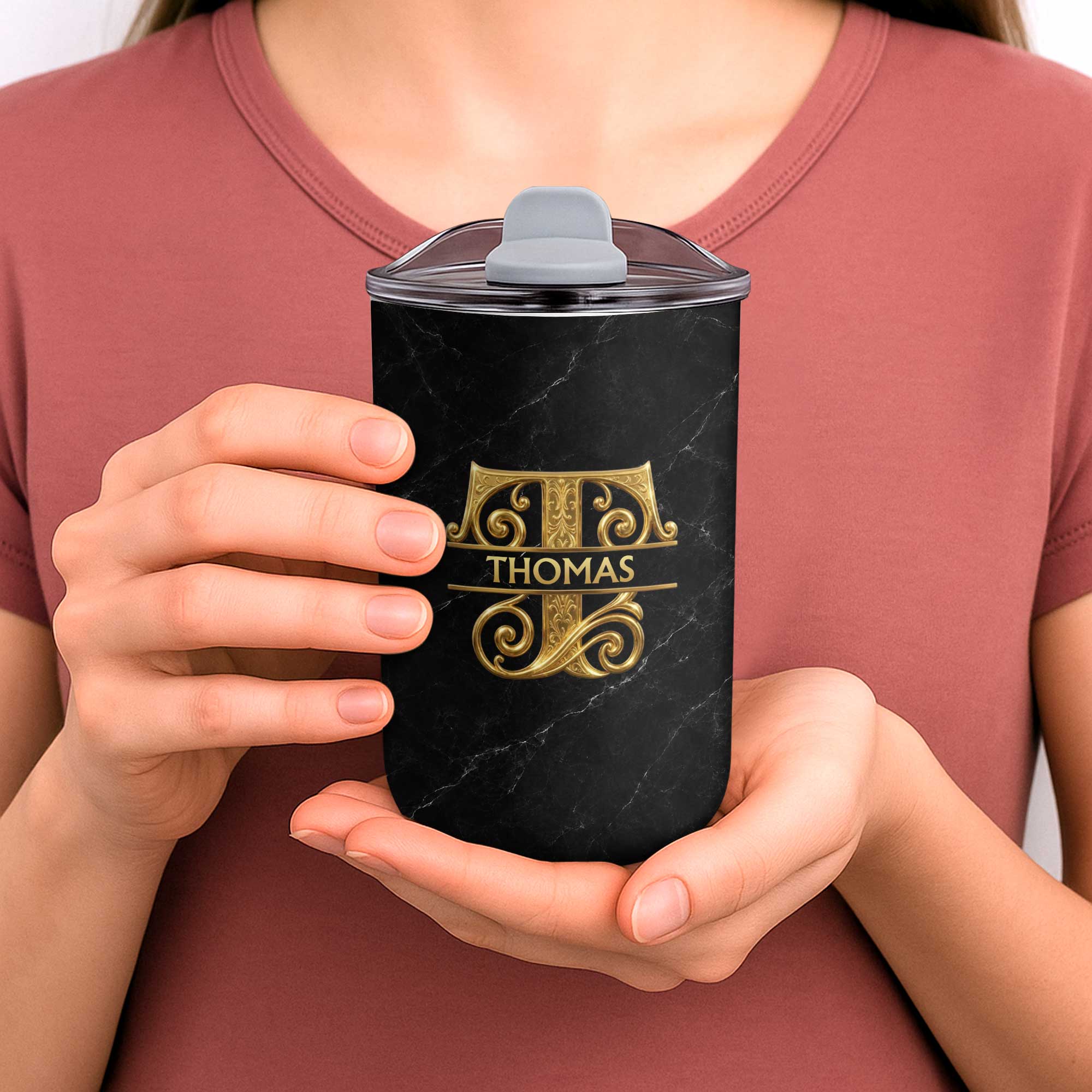 Personalized 10oz Black Marble Tumbler Custom Initial Gift for Dad