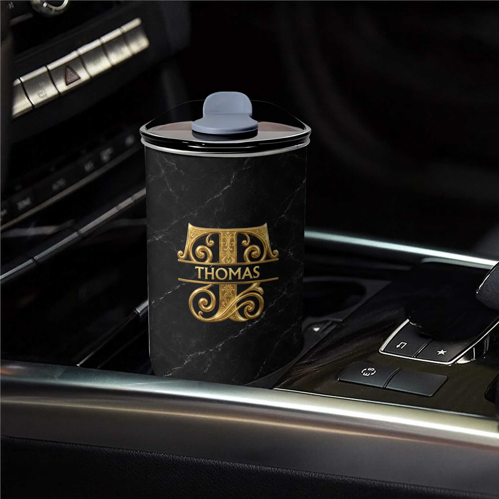 Personalized 10oz Black Marble Tumbler Custom Initial Gift for Dad
