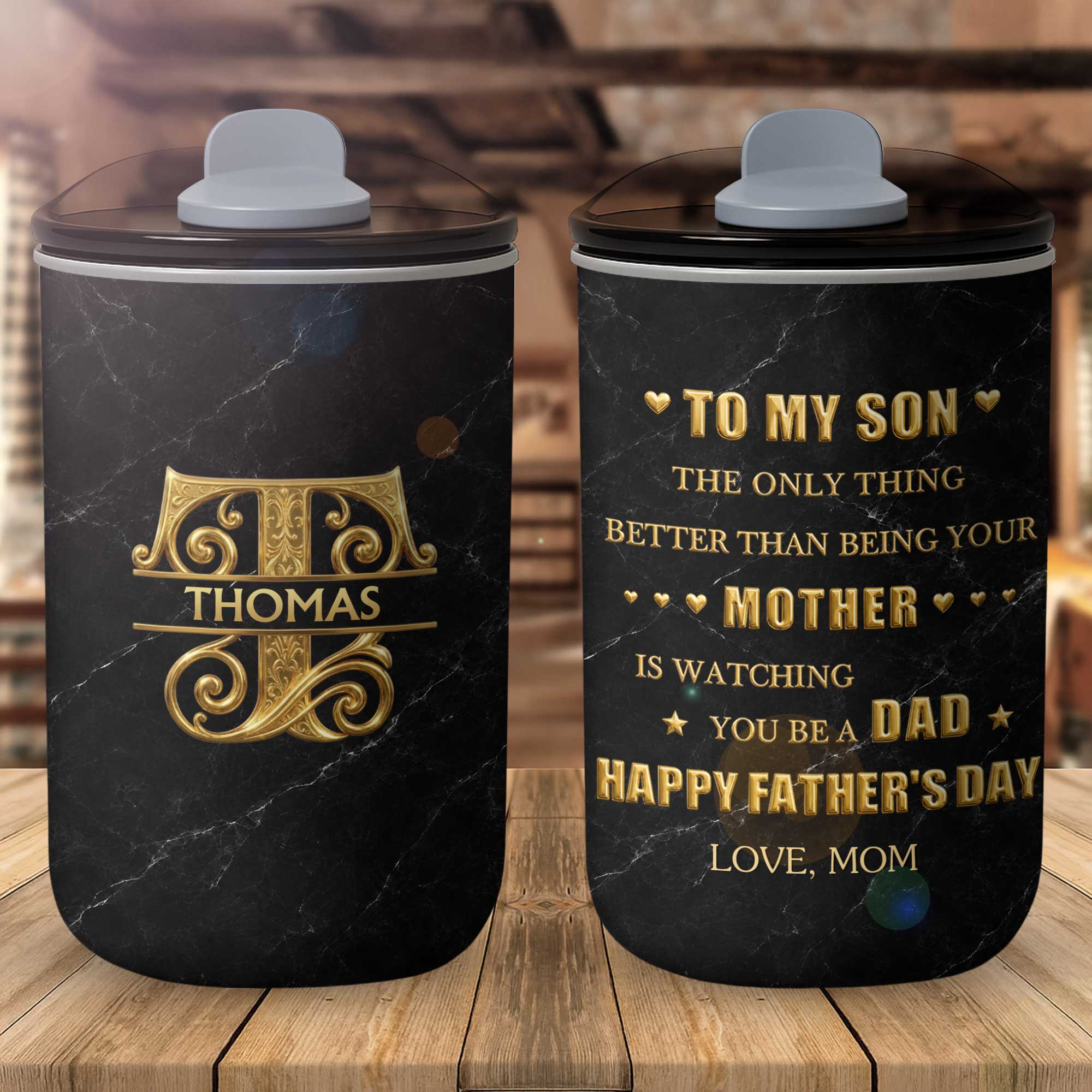 Personalized 10oz Black Marble Tumbler Custom Initial Gift for Dad