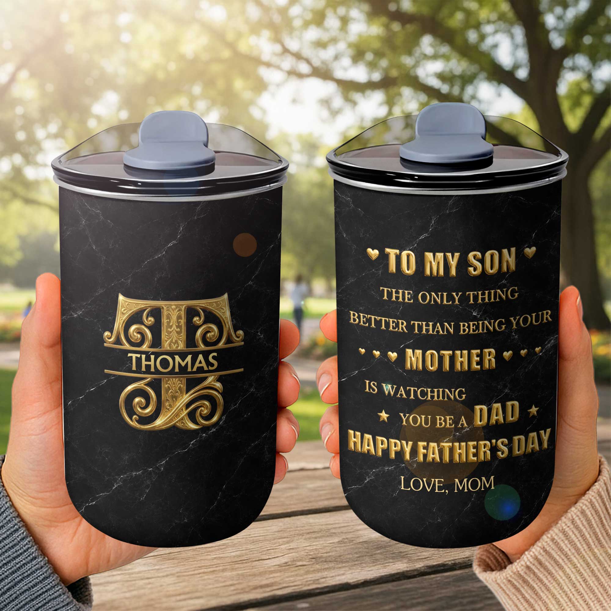 Personalized 10oz Black Marble Tumbler Custom Initial Gift for Dad