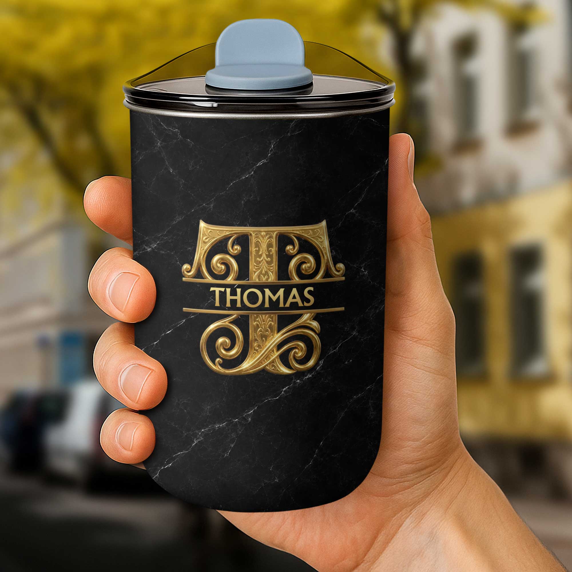 Personalized 10oz Black Marble Tumbler Custom Initial Gift for Dad