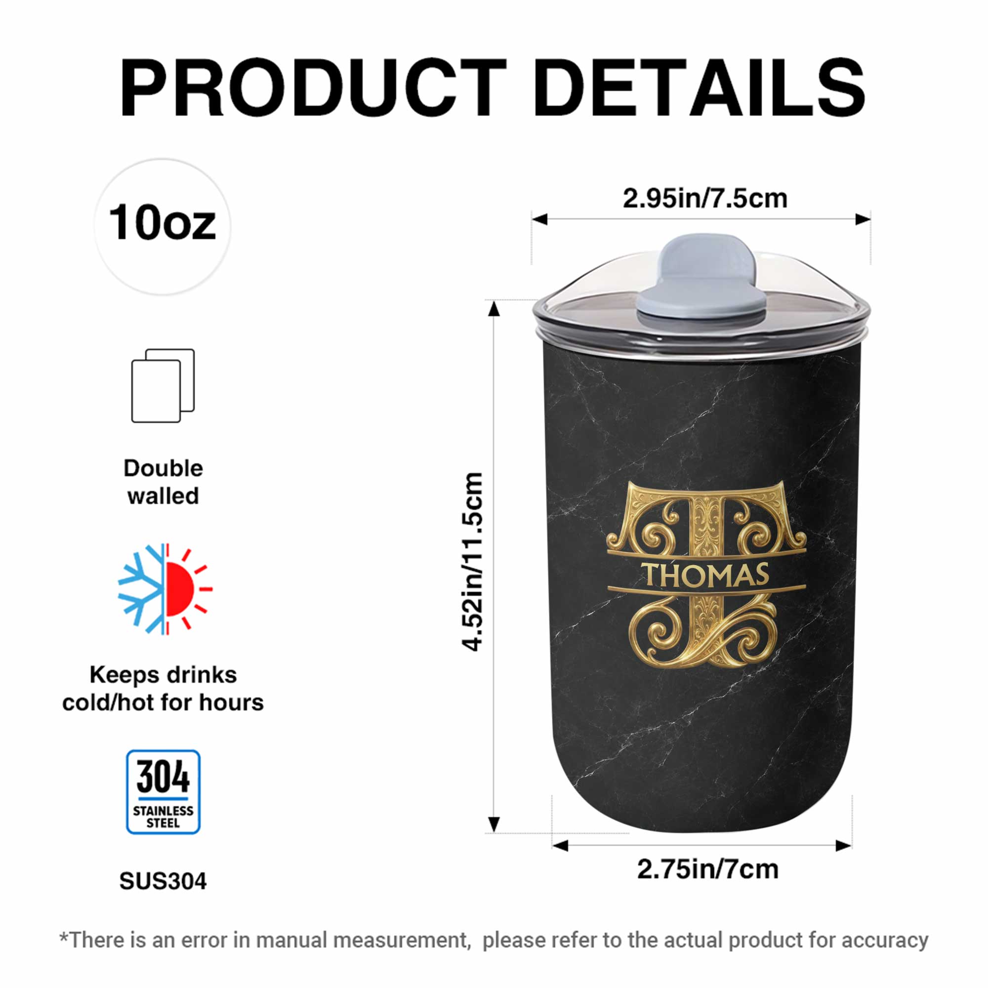 Personalized 10oz Black Marble Tumbler Custom Initial Gift for Dad