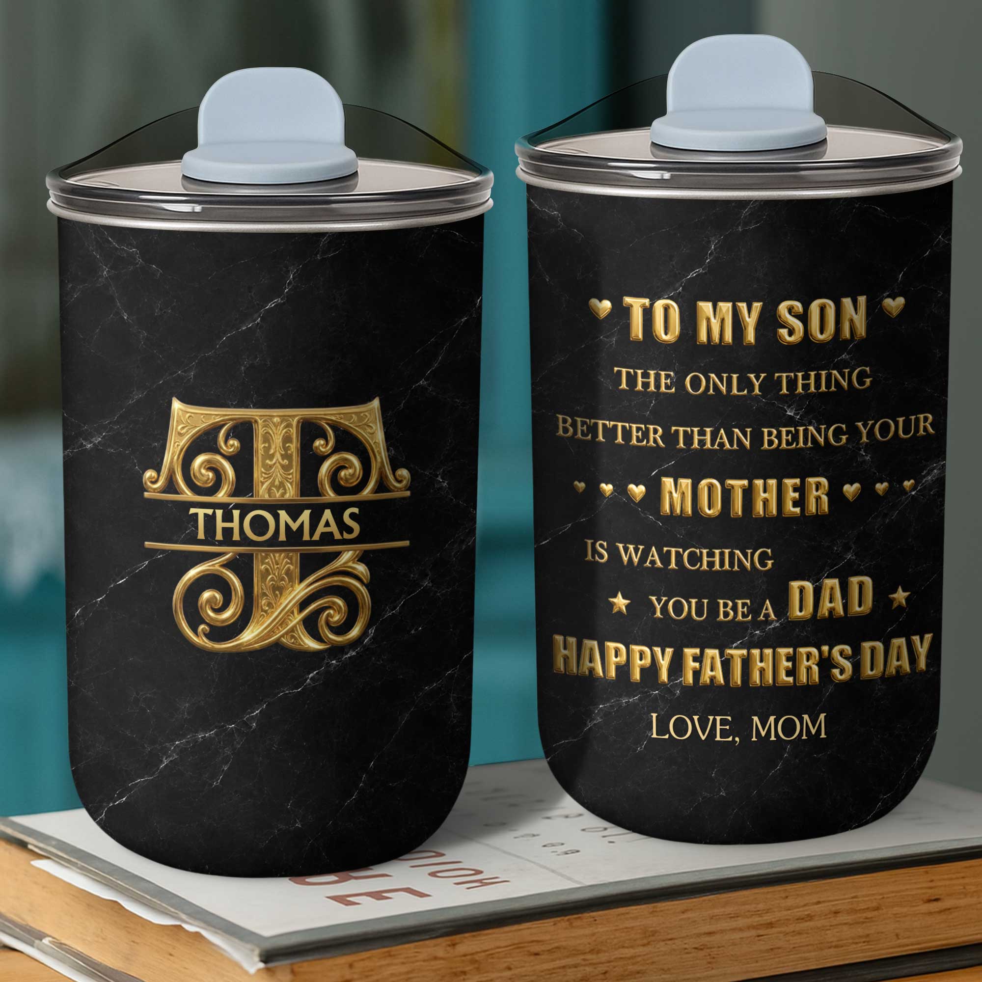 Personalized 10oz Black Marble Tumbler Custom Initial Gift for Dad