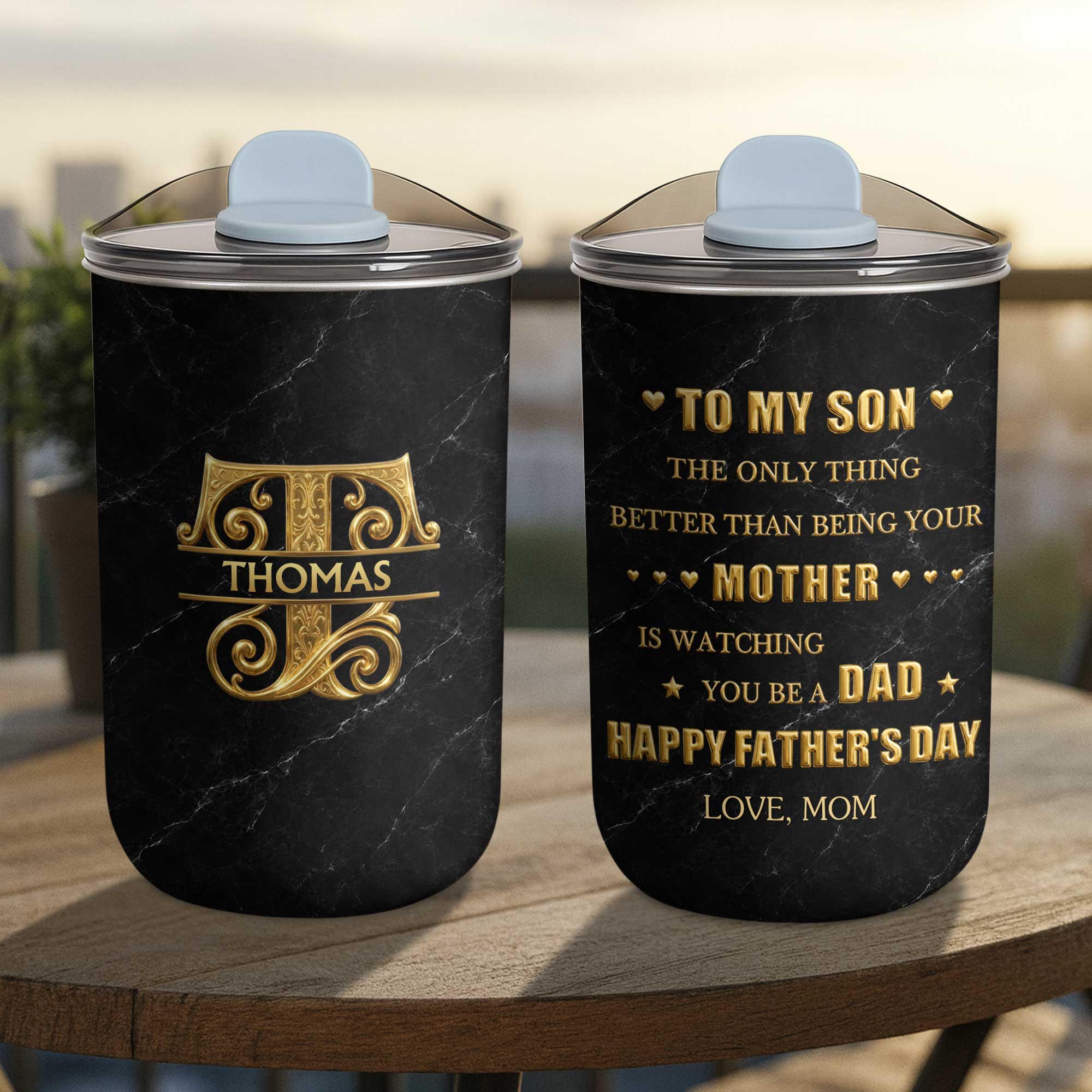 Personalized 10oz Black Marble Tumbler Custom Initial Gift for Dad