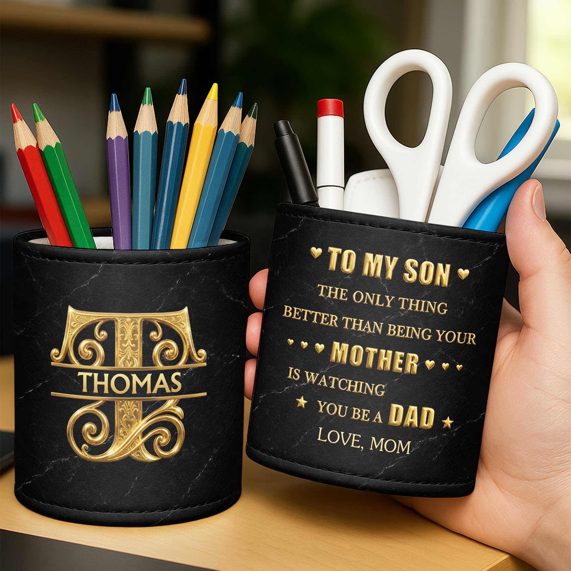 Personalized Leather Pen Holder Custom Name Gift for Dad