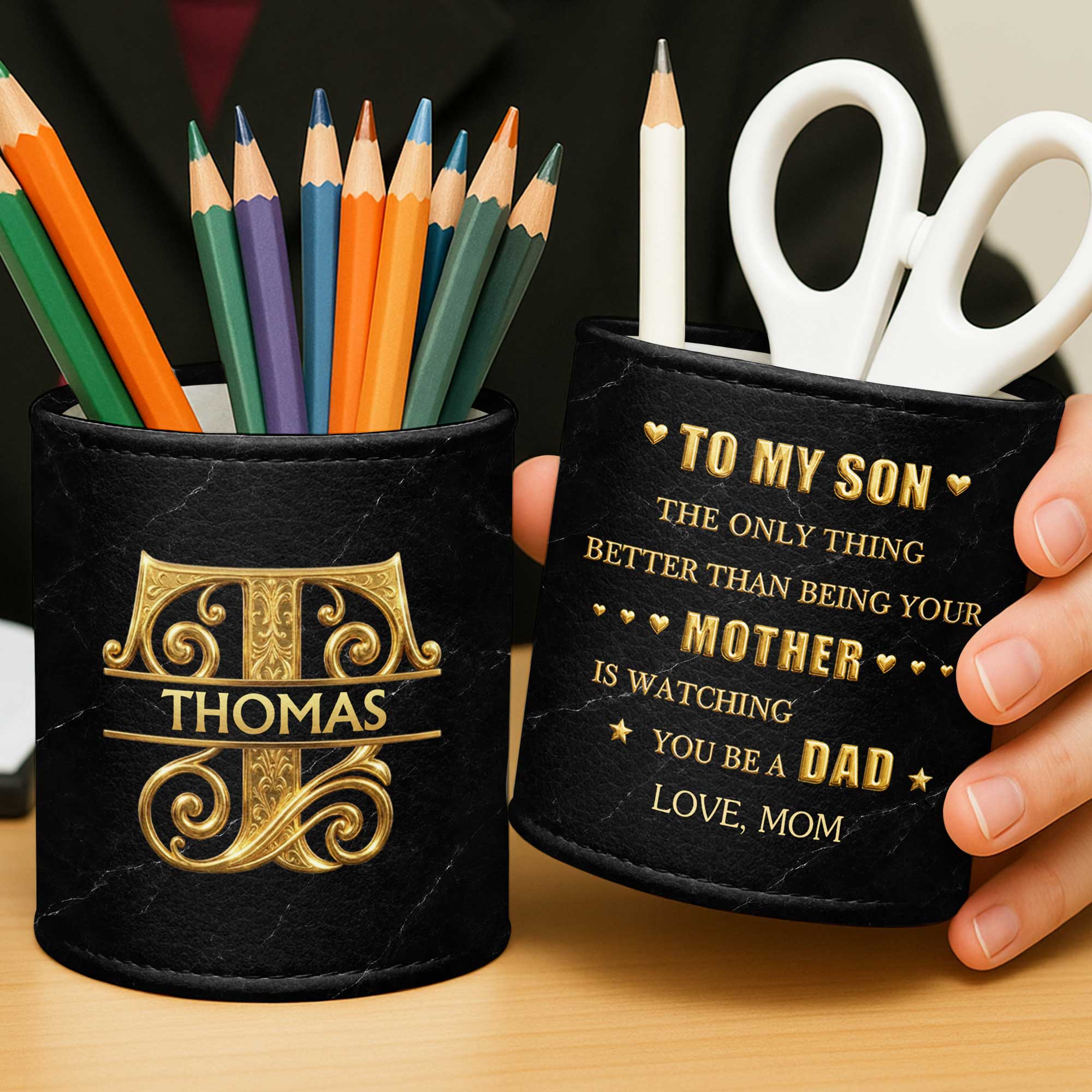 Personalized Leather Pen Holder Custom Name Gift for Dad