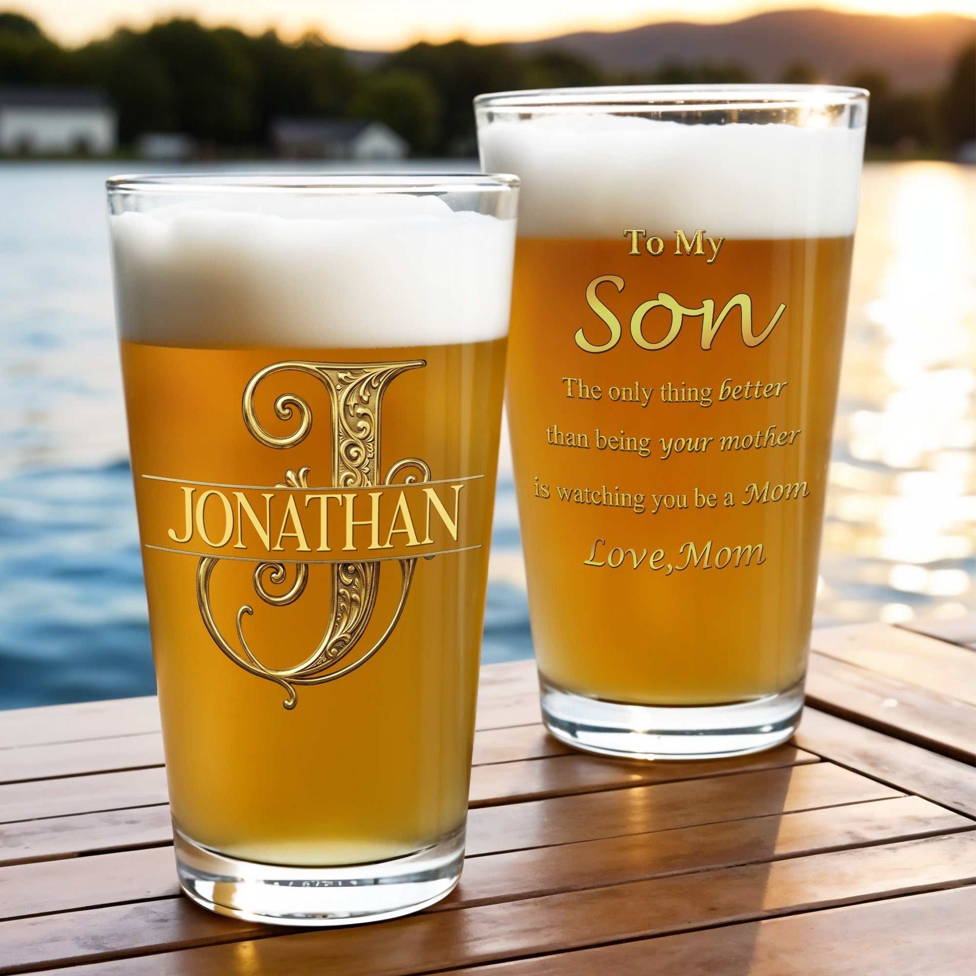 Personalized Custom Beer Glass Gift for Son - 16oz Durable Glass