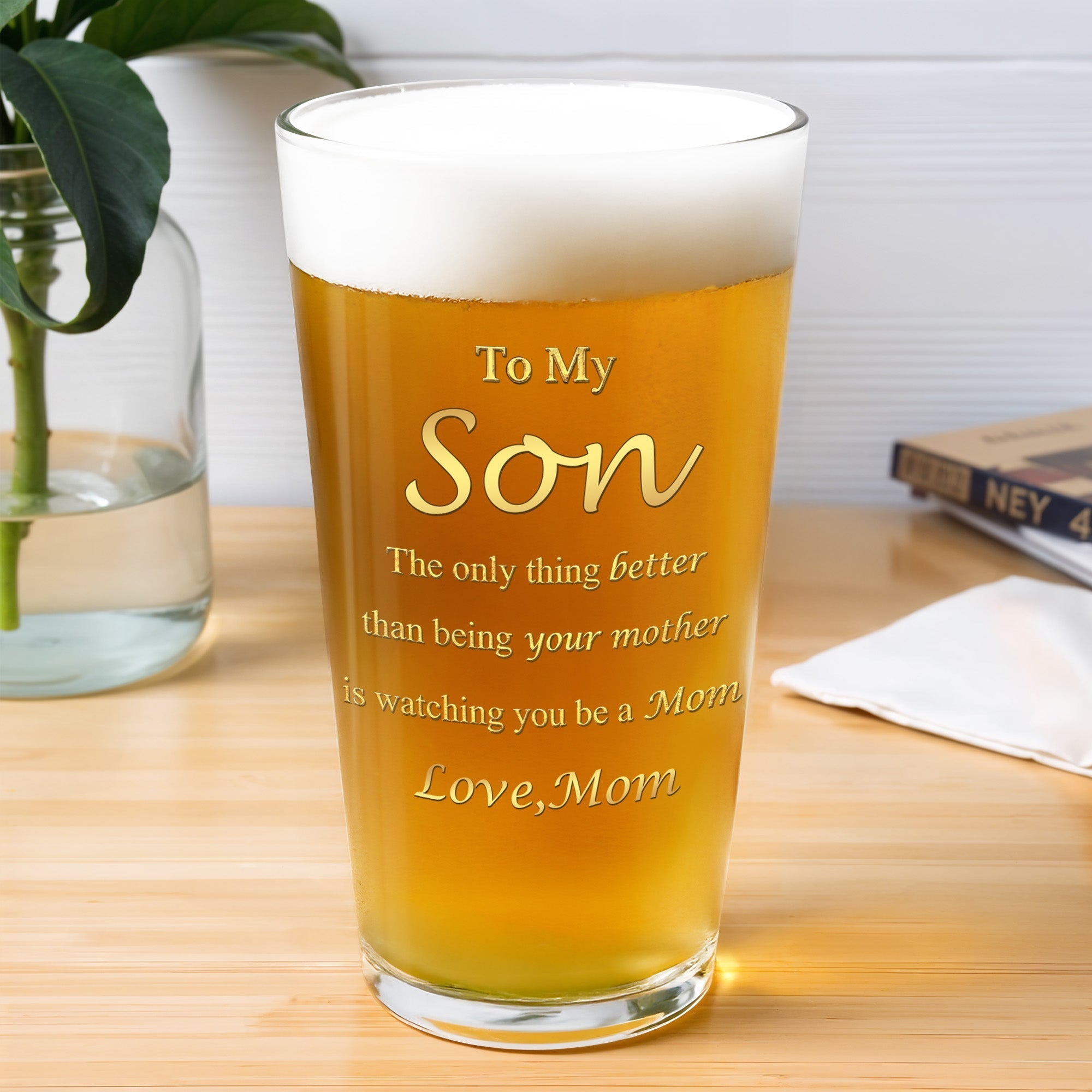 Personalized Custom Beer Glass Gift for Son - 16oz Durable Glass