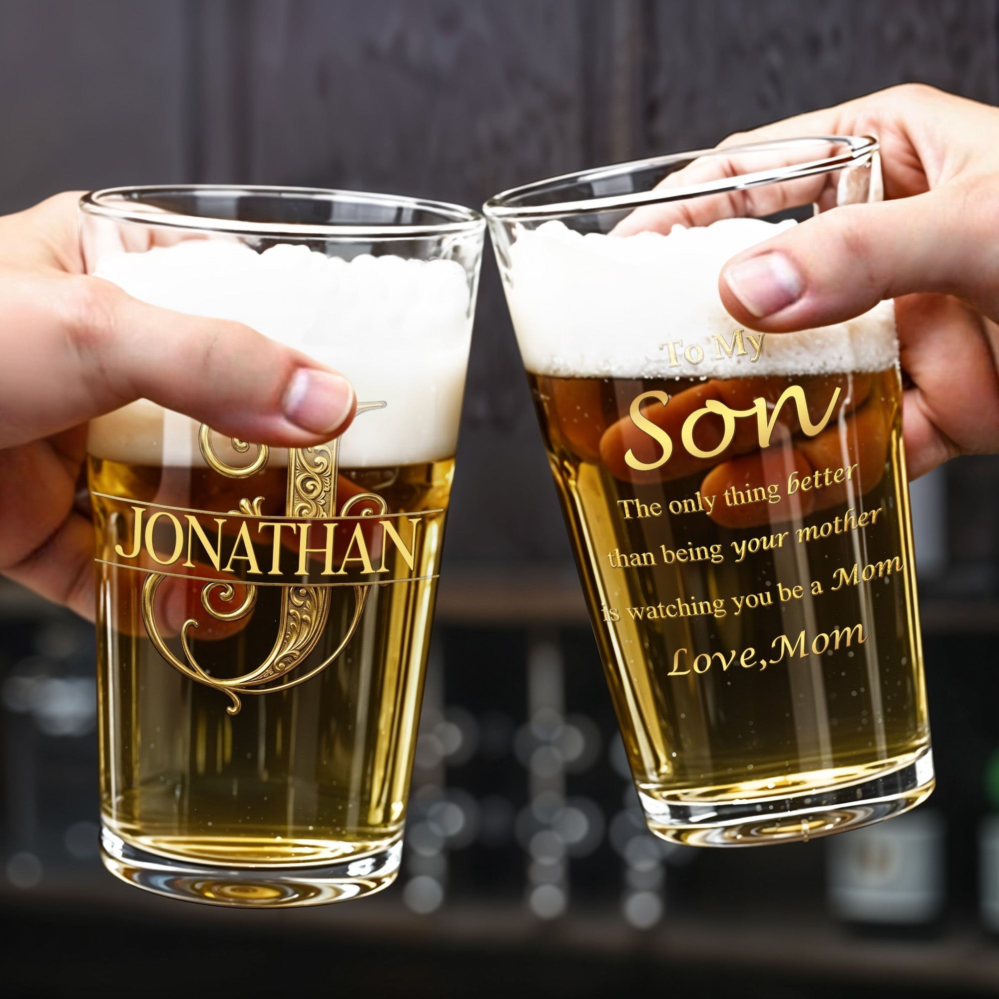 Personalized Custom Beer Glass Gift for Son - 16oz Durable Glass