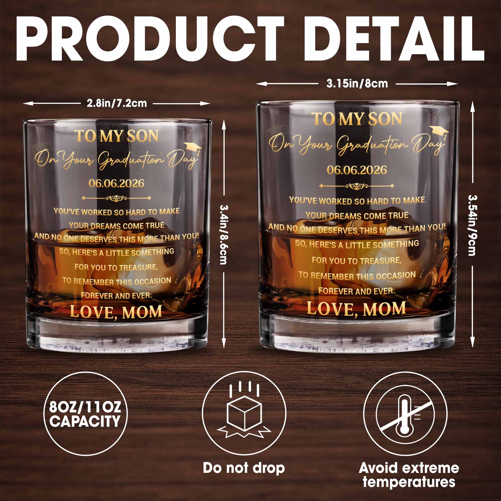Personalized Whiskey Glass Custom Name Graduation Gift for Son
