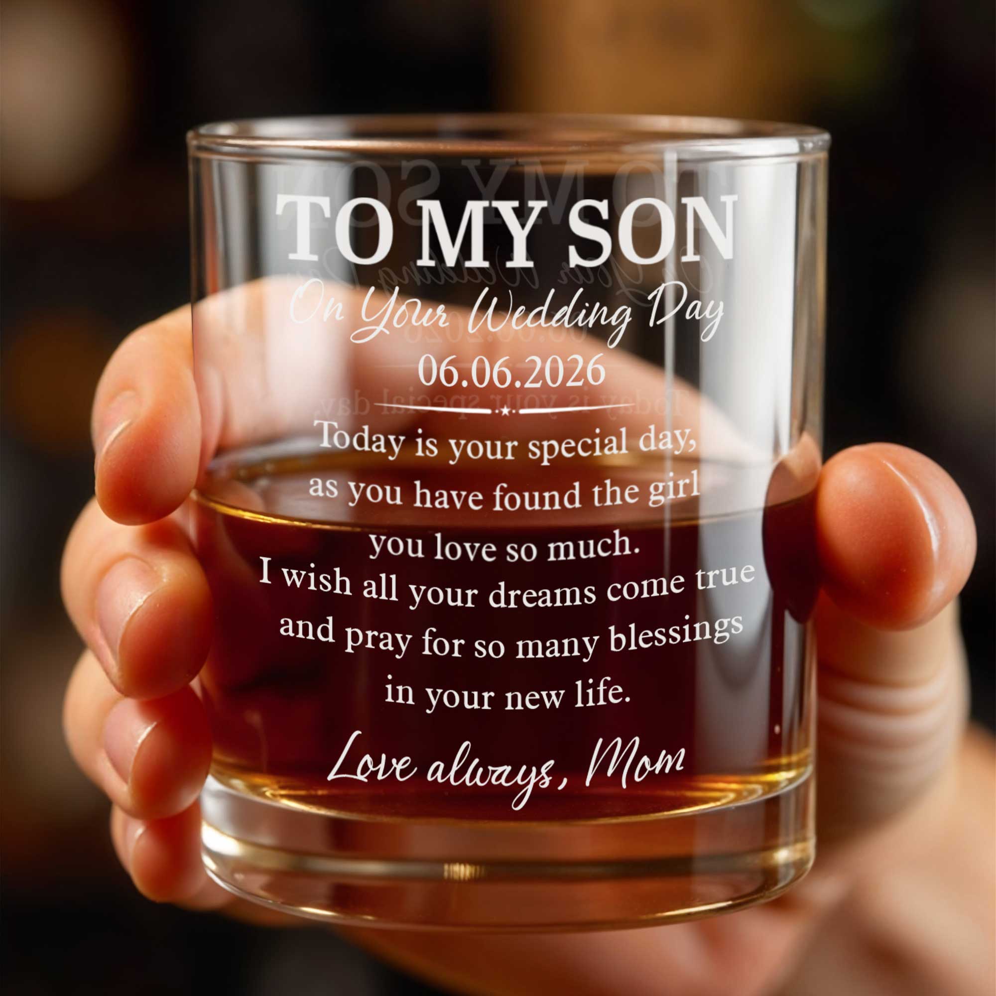 Personalized Custom Whiskey Glass for Son Wedding Day Gift