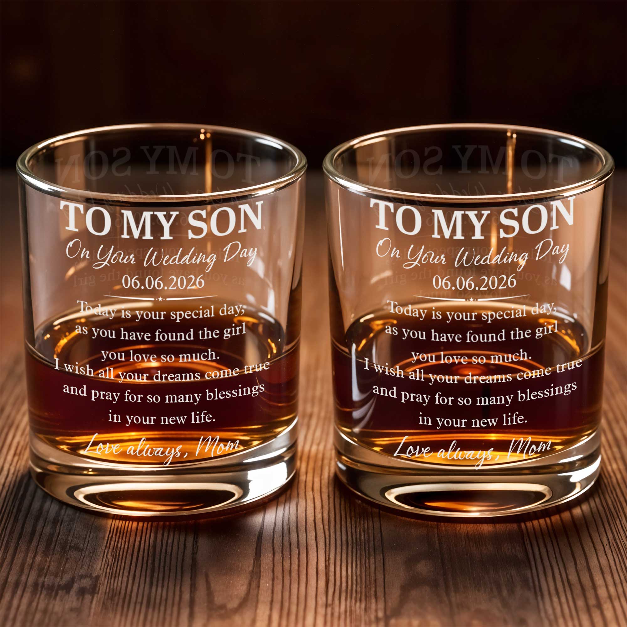 Personalized Custom Whiskey Glass for Son Wedding Day Gift