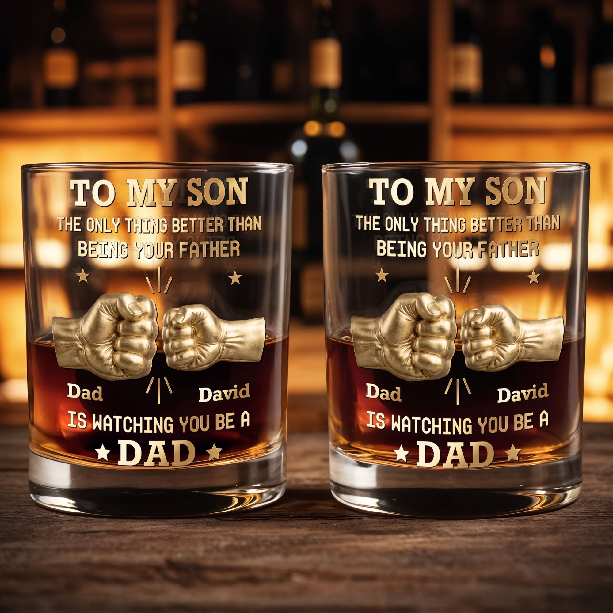 Personalized Custom Whiskey Glass Fist Bump Gift for Son