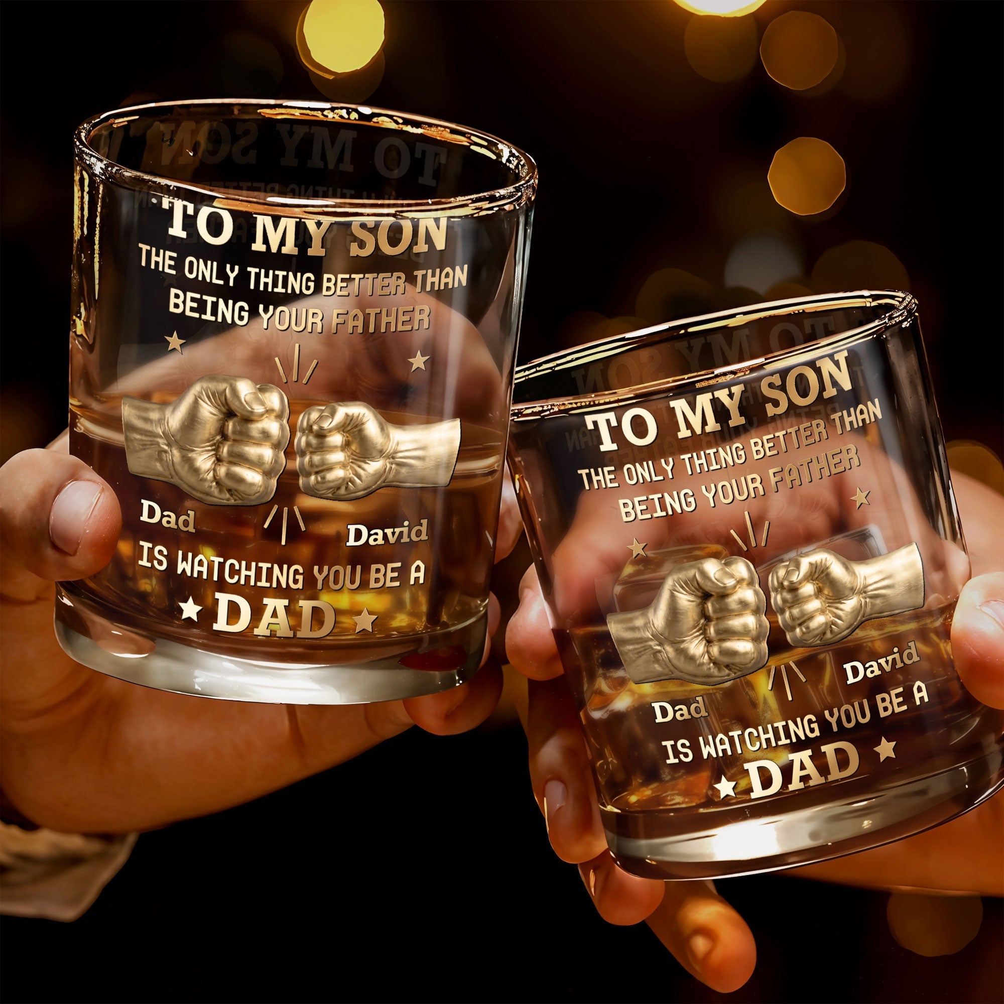 Personalized Custom Whiskey Glass Fist Bump Gift for Son