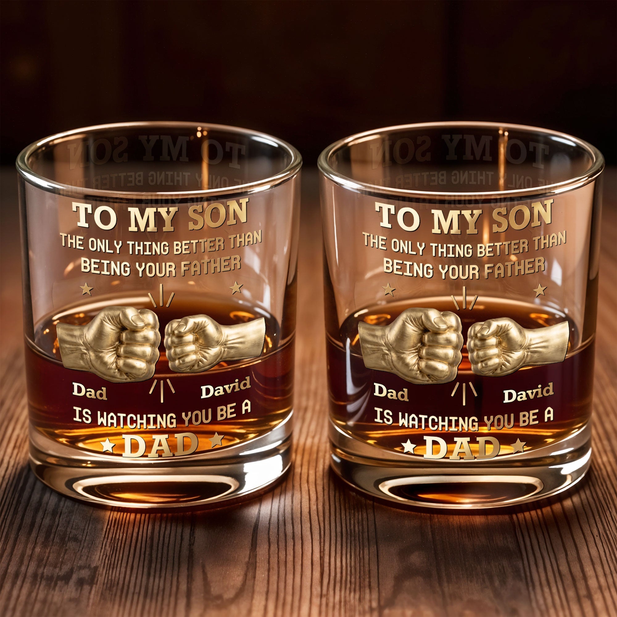 Personalized Custom Whiskey Glass Fist Bump Gift for Son