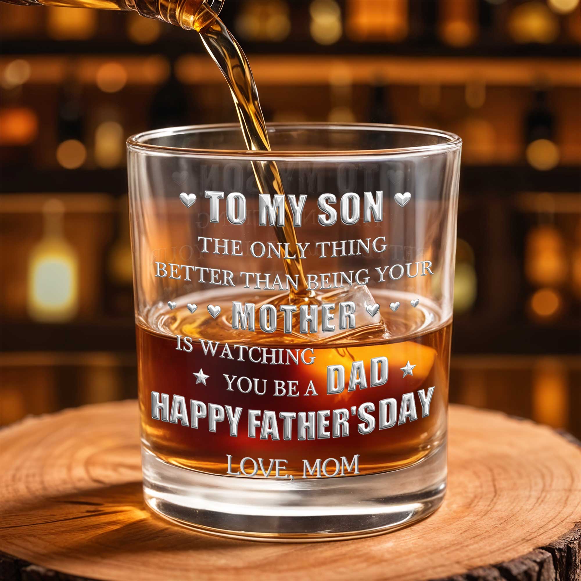 Personalized Custom Whiskey Glass Gift for Son with Hearts