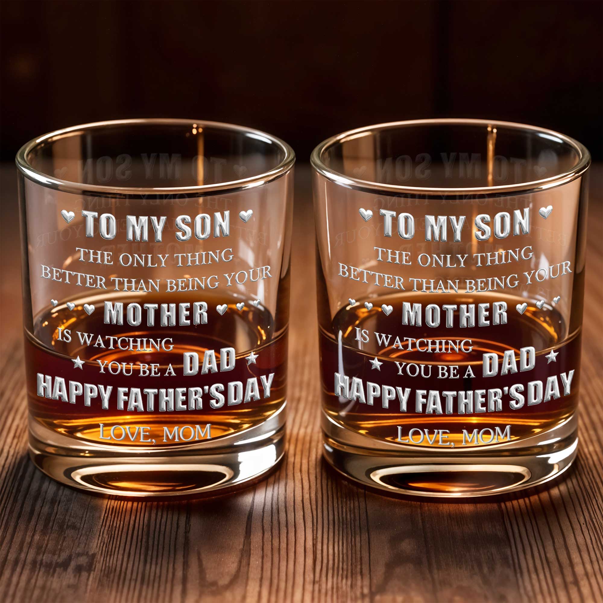 Personalized Custom Whiskey Glass Gift for Son with Hearts