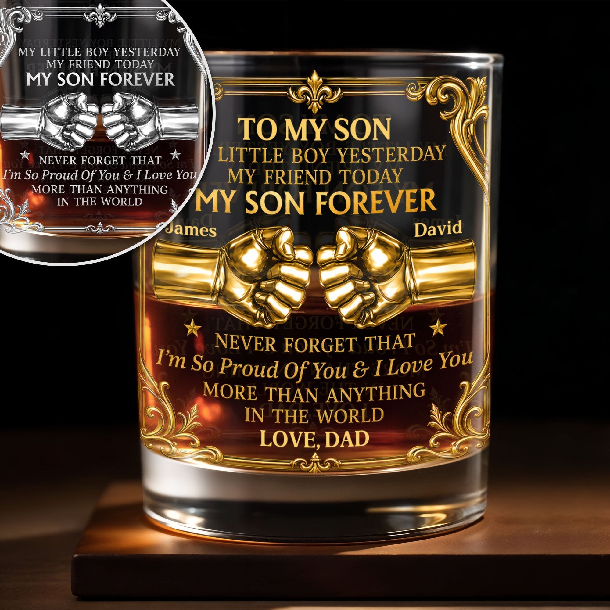 Personalized Custom Whiskey Glass Fist Bump Gift for Son