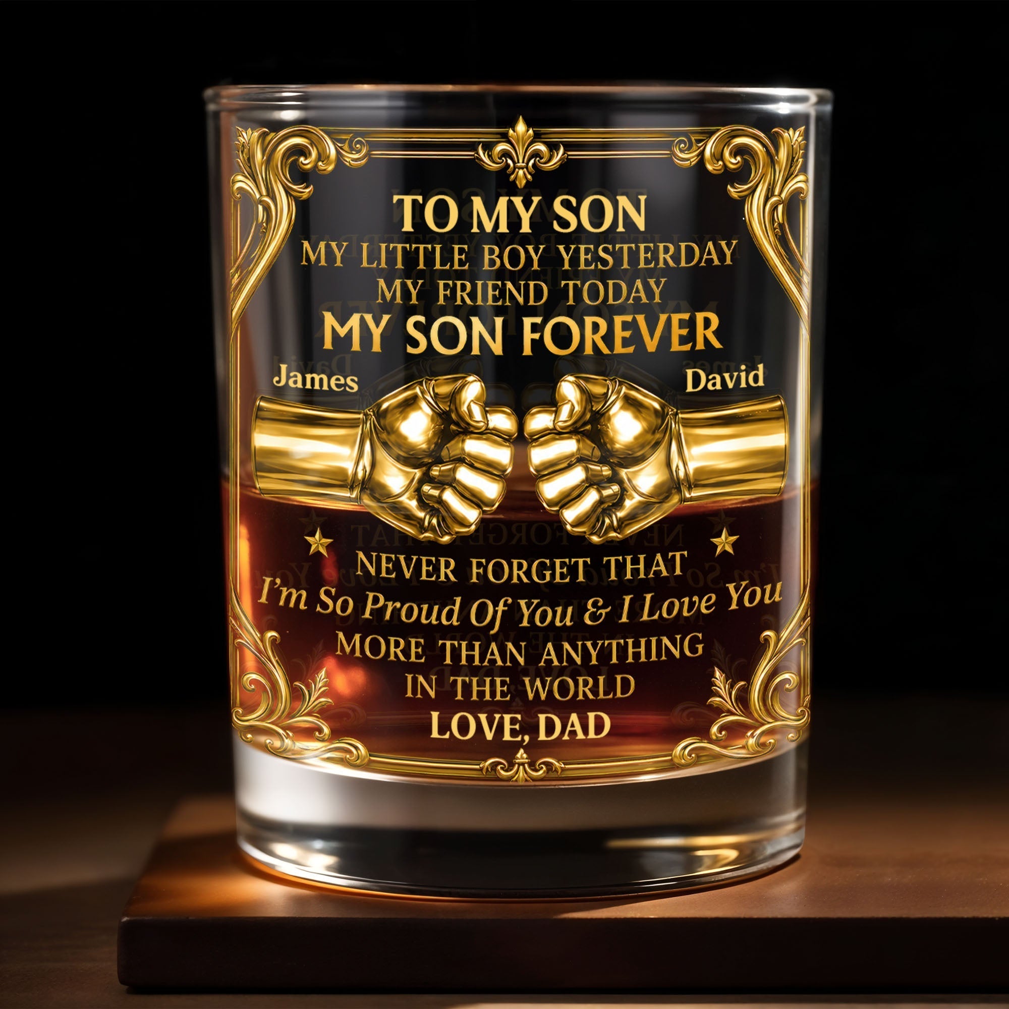 Personalized Custom Whiskey Glass Fist Bump Gift for Son