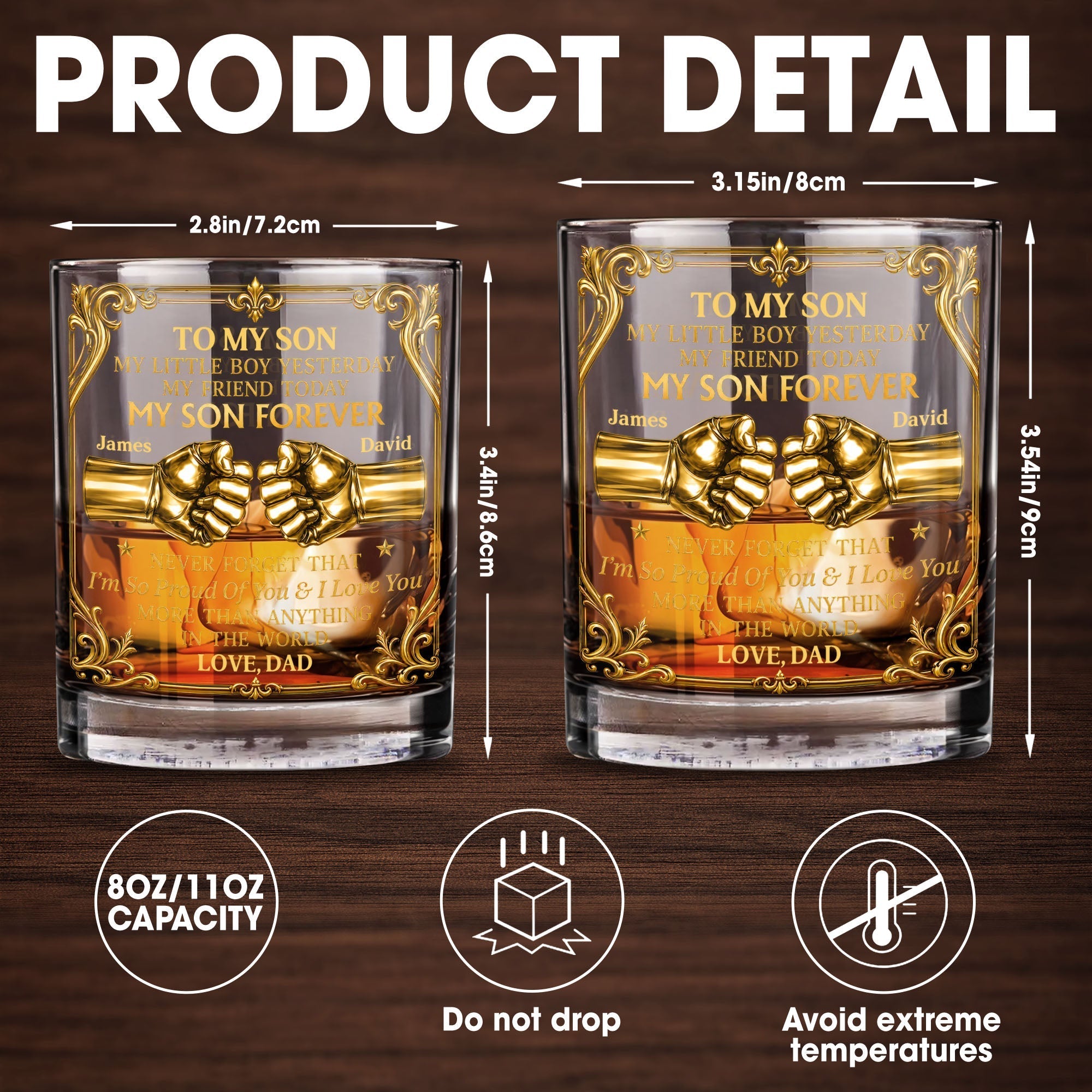 Personalized Custom Whiskey Glass Fist Bump Gift for Son