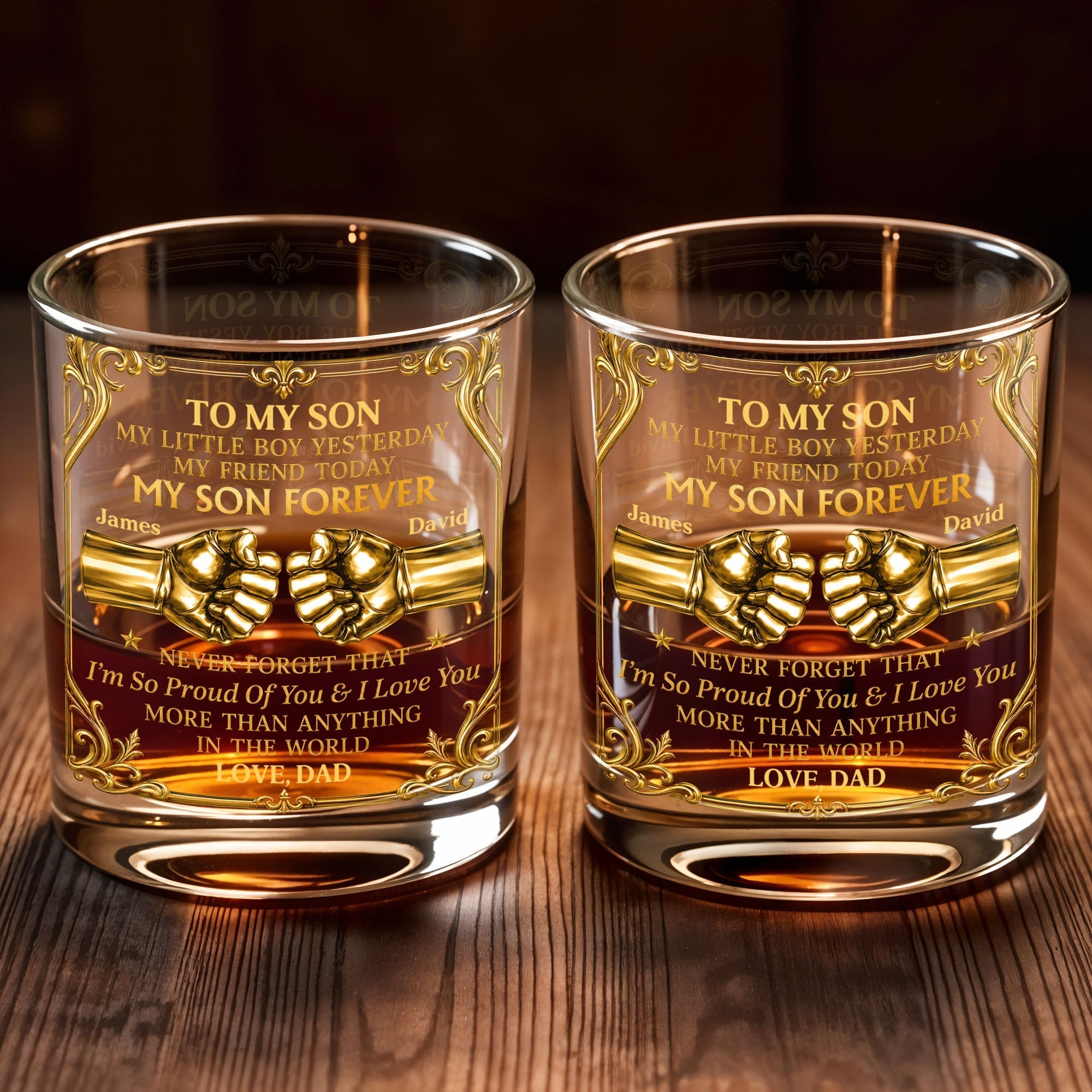 Personalized Custom Whiskey Glass Fist Bump Gift for Son