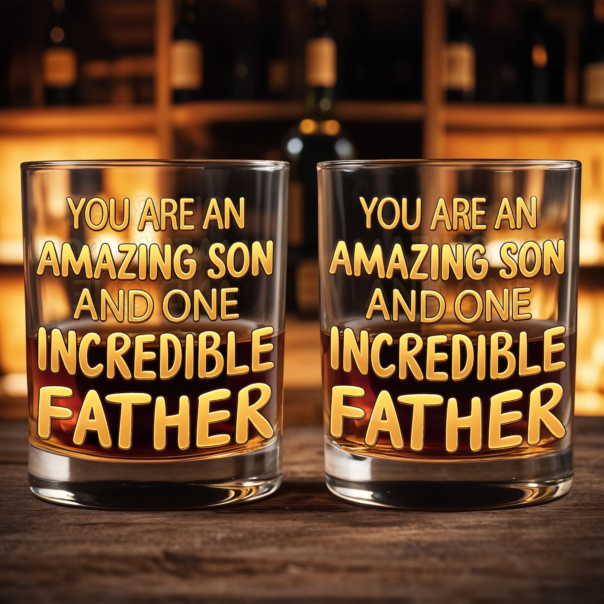 Personalized Custom Whiskey Glass Gift for Dad - 3D Golden Text