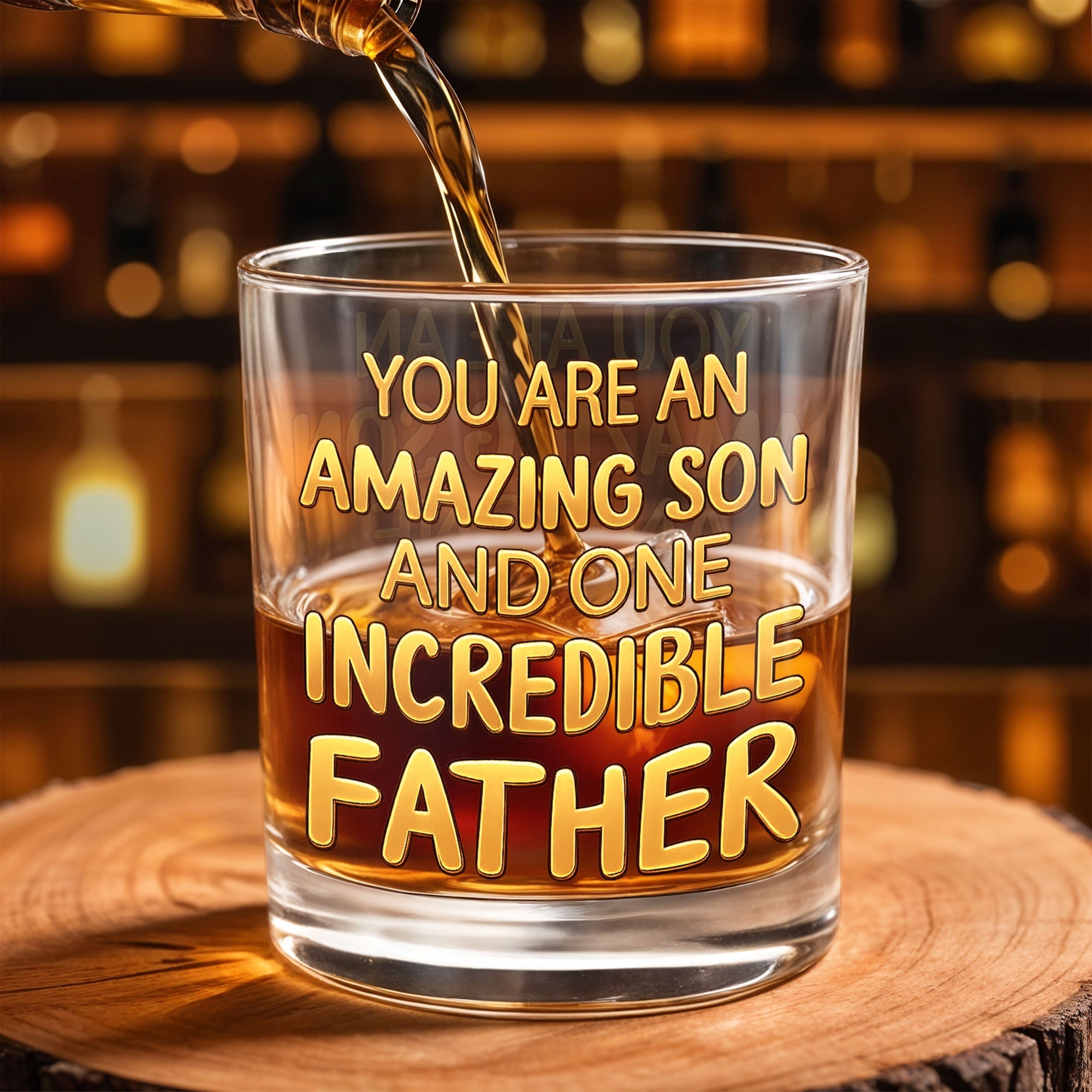 Personalized Custom Whiskey Glass Gift for Dad - 3D Golden Text