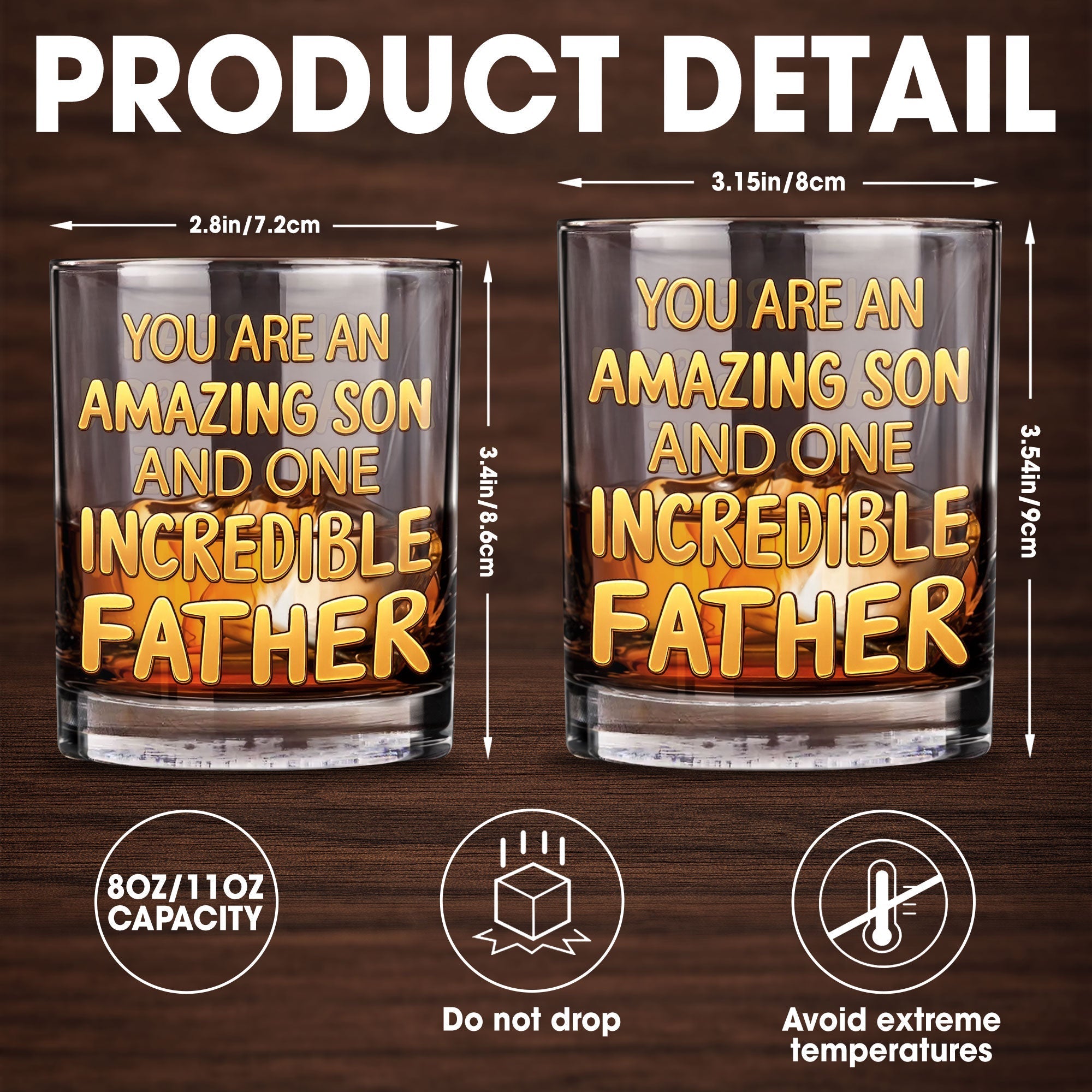 Personalized Custom Whiskey Glass Gift for Dad - 3D Golden Text