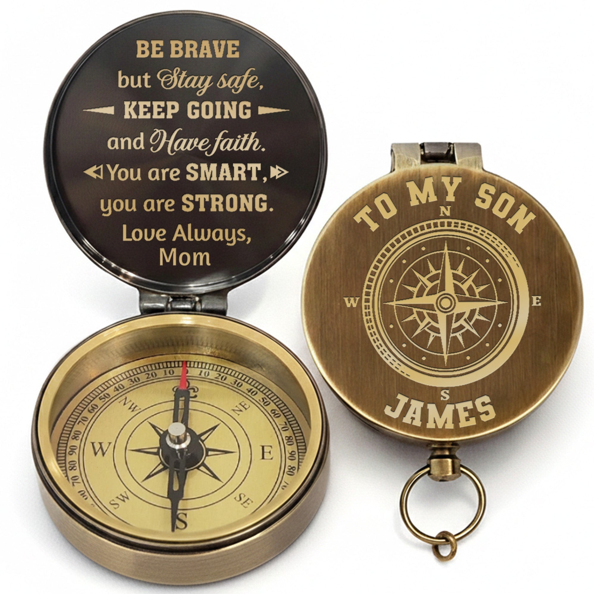 Personalized Engraved Brass Compass Gift for Son - Be Brave