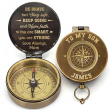 Load image into Gallery viewer, Personalized Engraved Brass Compass Gift for Son - Be Brave
