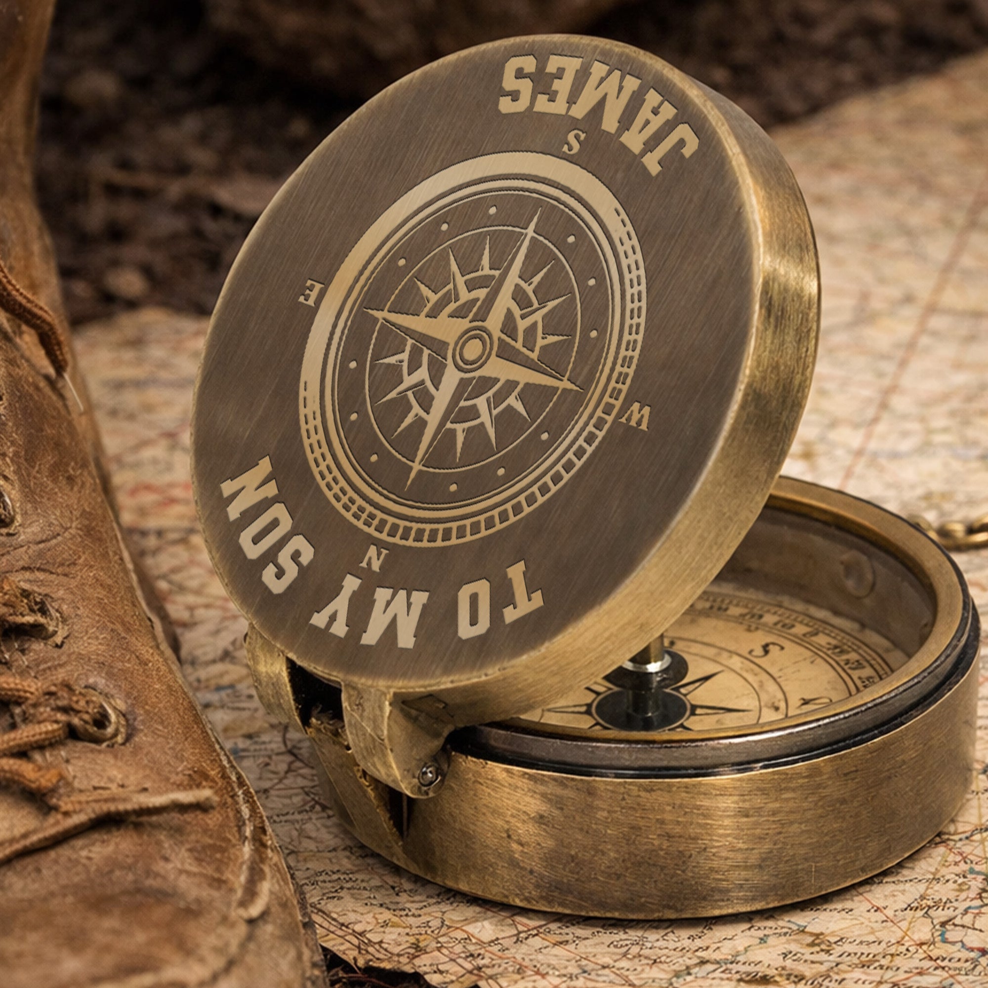 Personalized Engraved Brass Compass Gift for Son - Be Brave