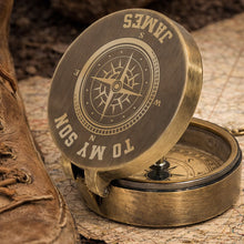 Load image into Gallery viewer, Personalized Engraved Brass Compass Gift for Son - Be Brave
