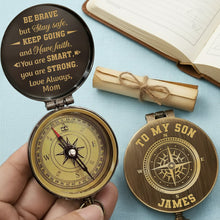 Load image into Gallery viewer, Personalized Engraved Brass Compass Gift for Son - Be Brave
