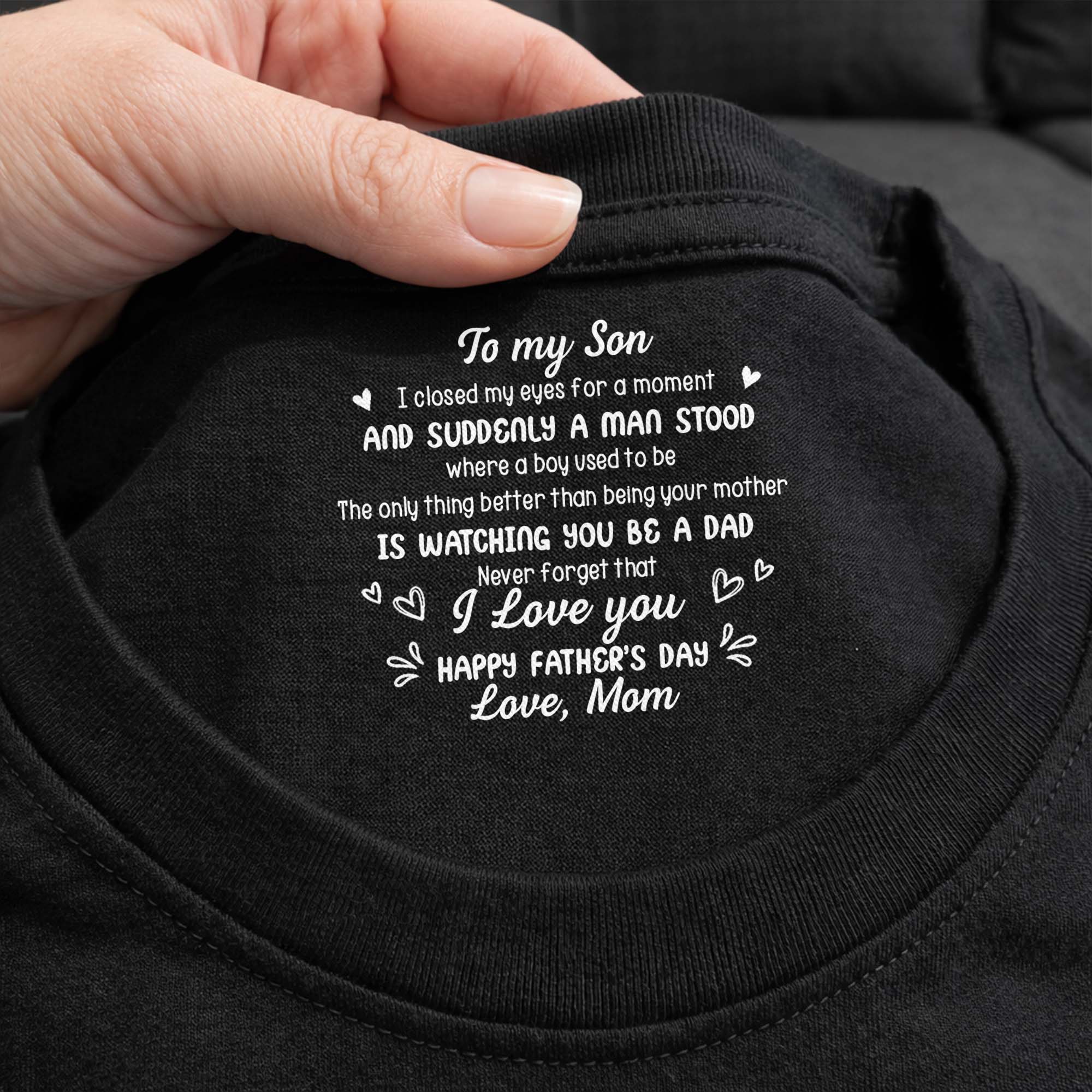 Personalized Cotton T-Shirt Custom Inside Neck Print for Son