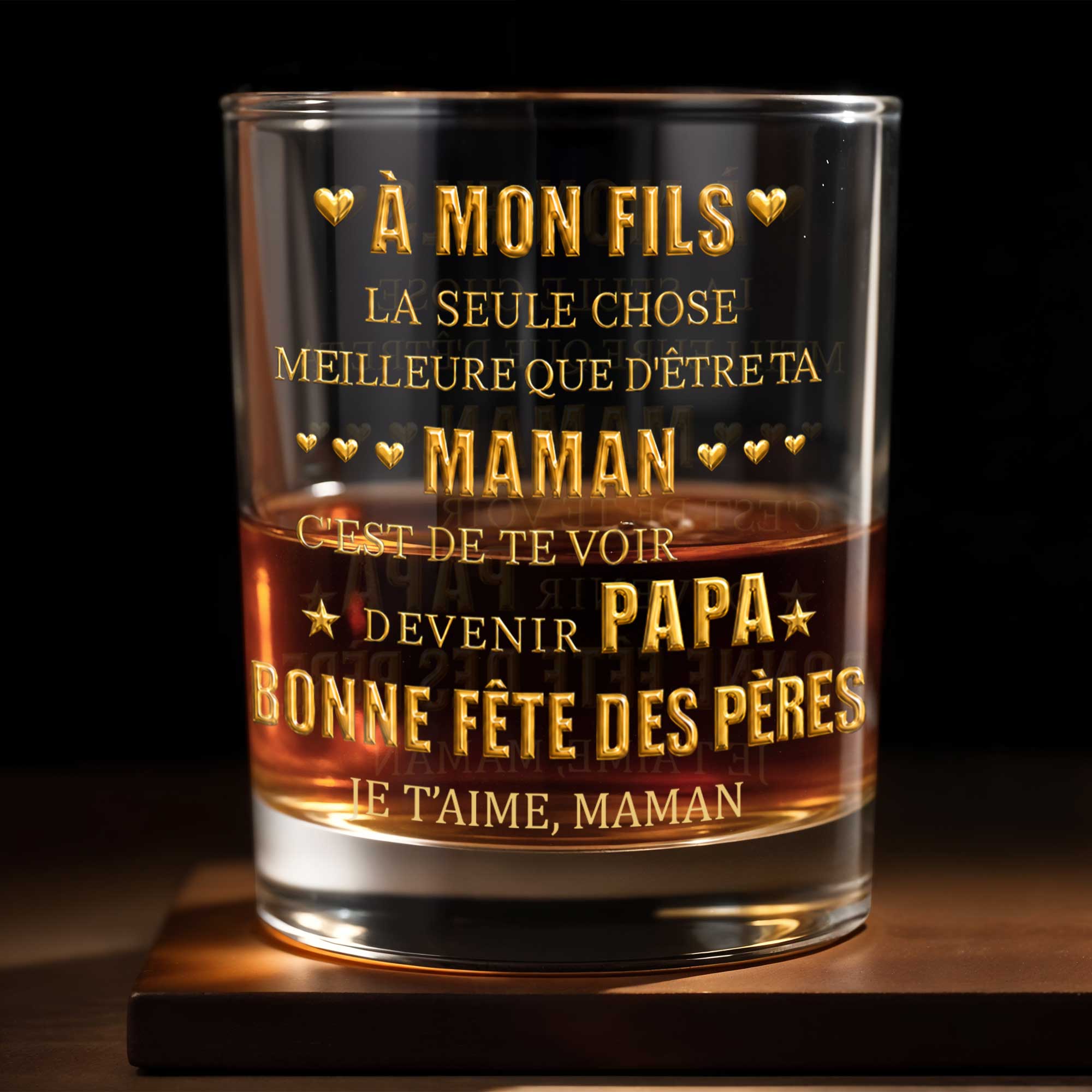 Personalized Custom Whiskey Glass Gift for Son - Elegant 3D Gold Text