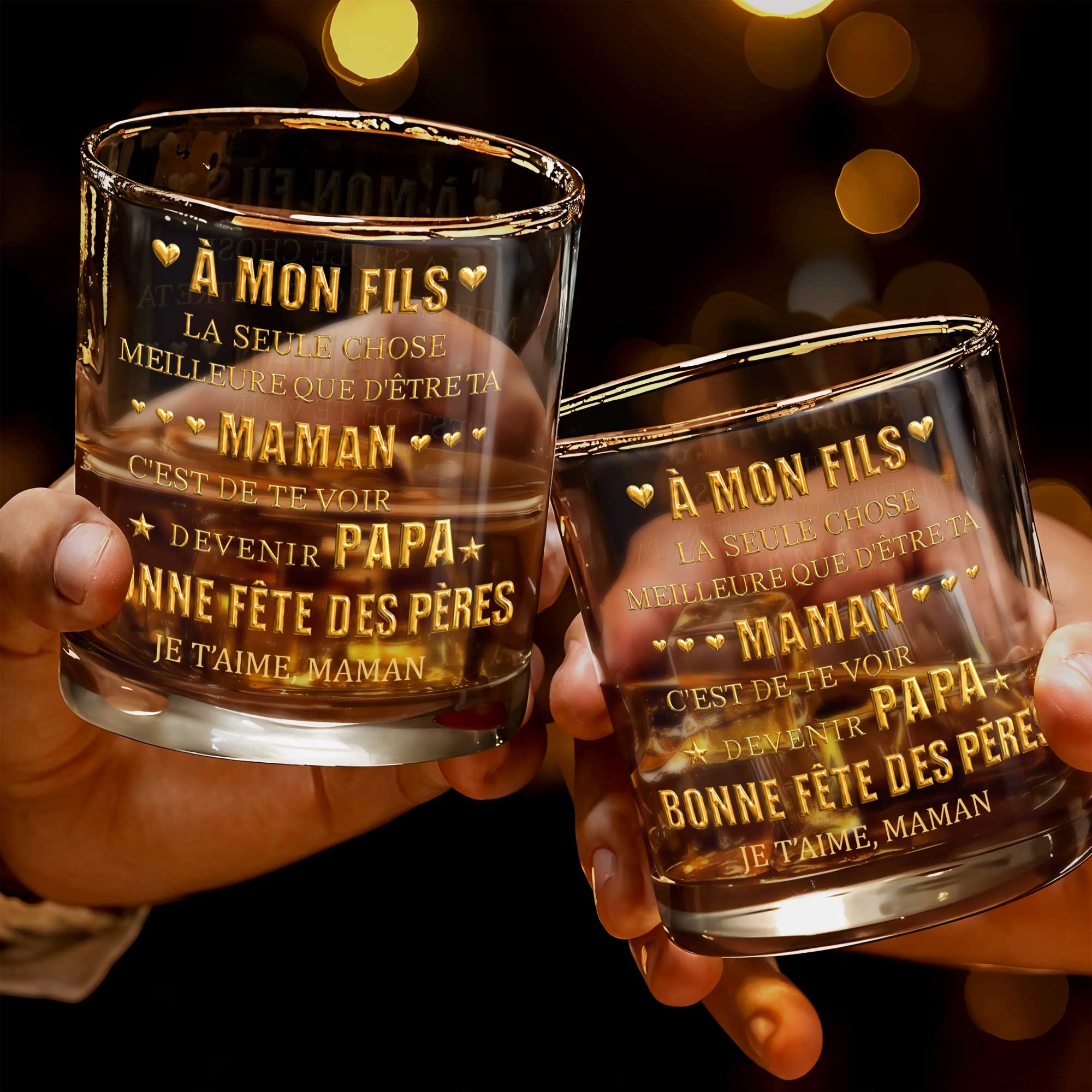 Personalized Custom Whiskey Glass Gift for Son - Elegant 3D Gold Text