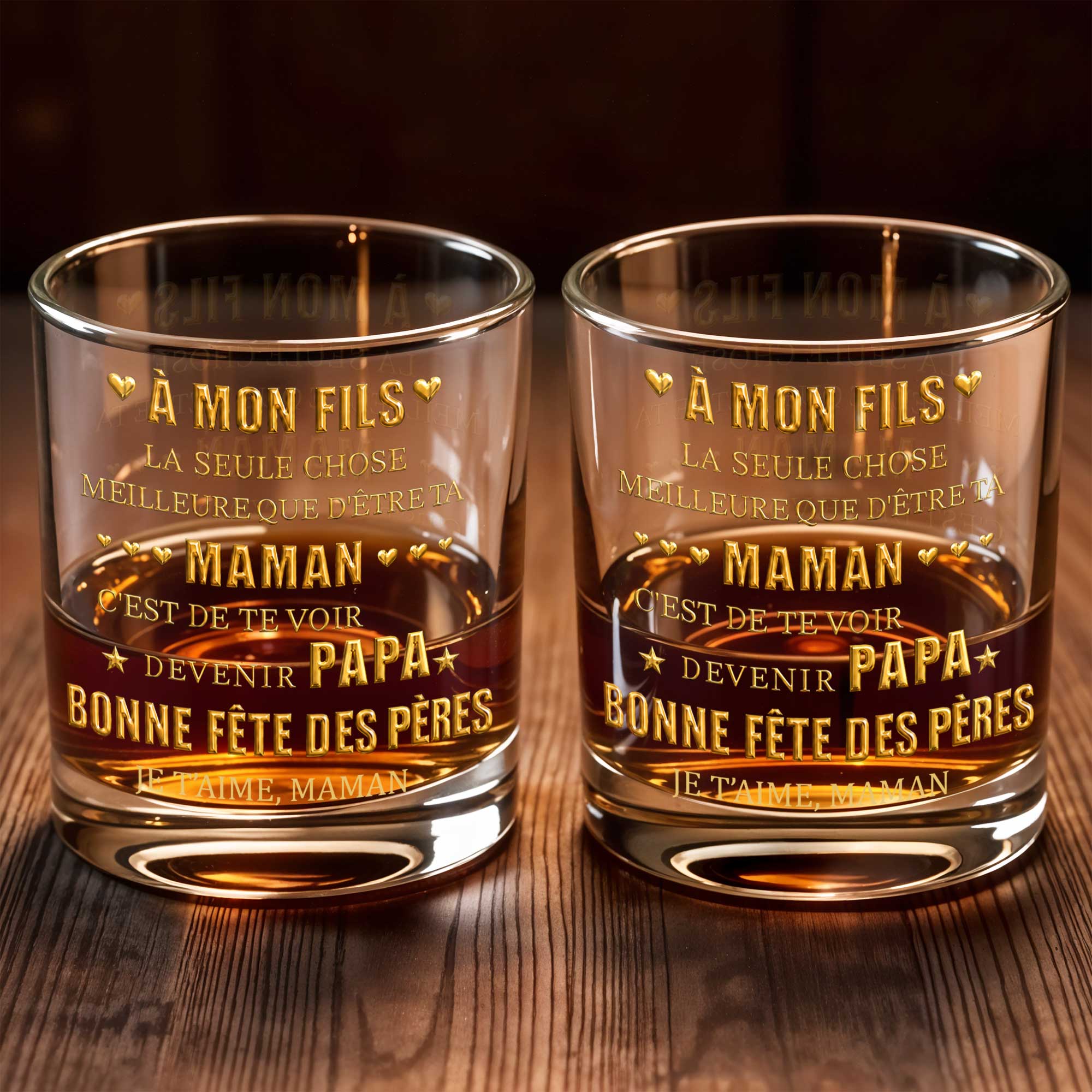 Personalized Custom Whiskey Glass Gift for Son - Elegant 3D Gold Text